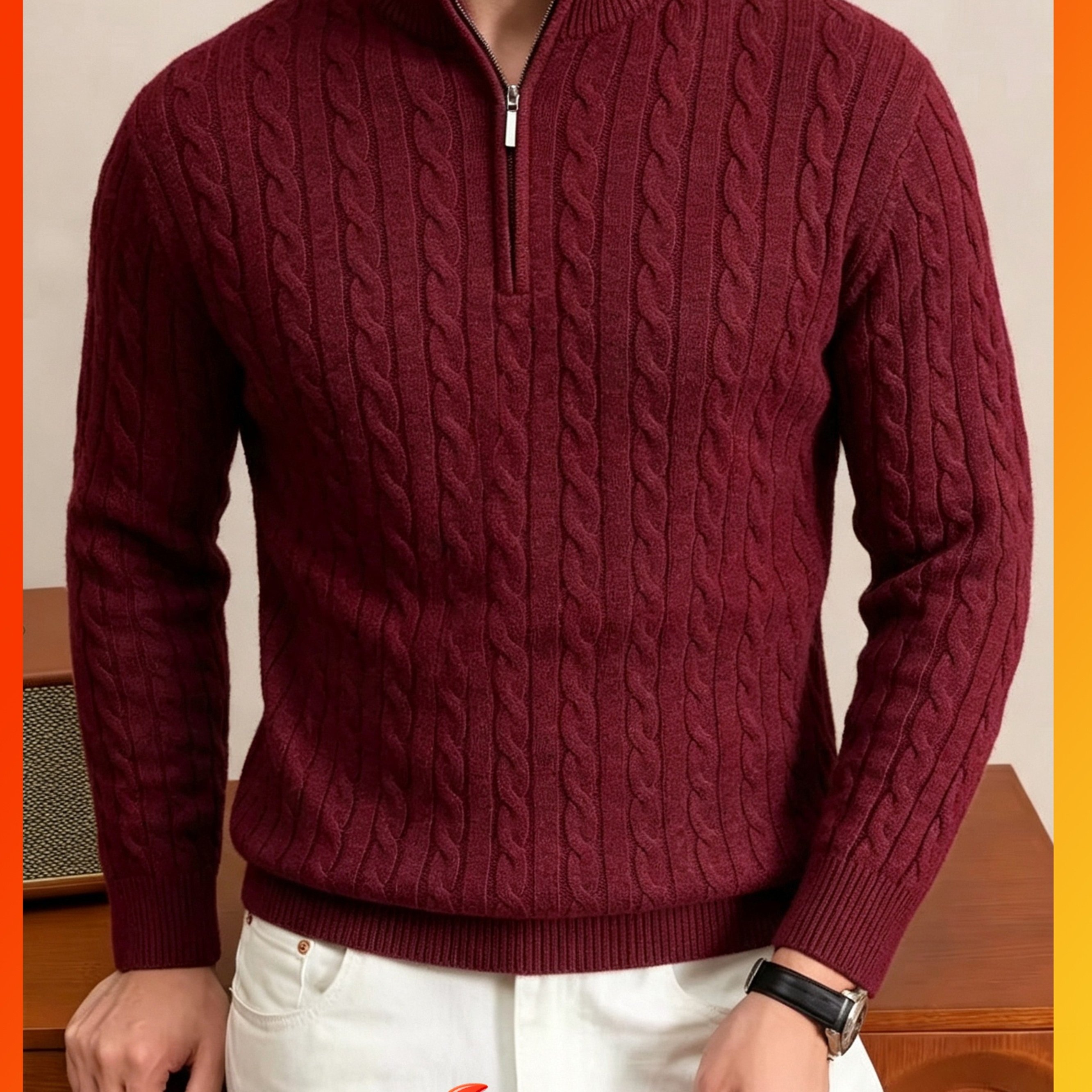 TEMU Pull à demi-fermeture éclair pour homme, torsadé à câbles, pour et l'hiver, pull à câblé, idéal pour les , les fêtes, cadeau, bon vêtement de
