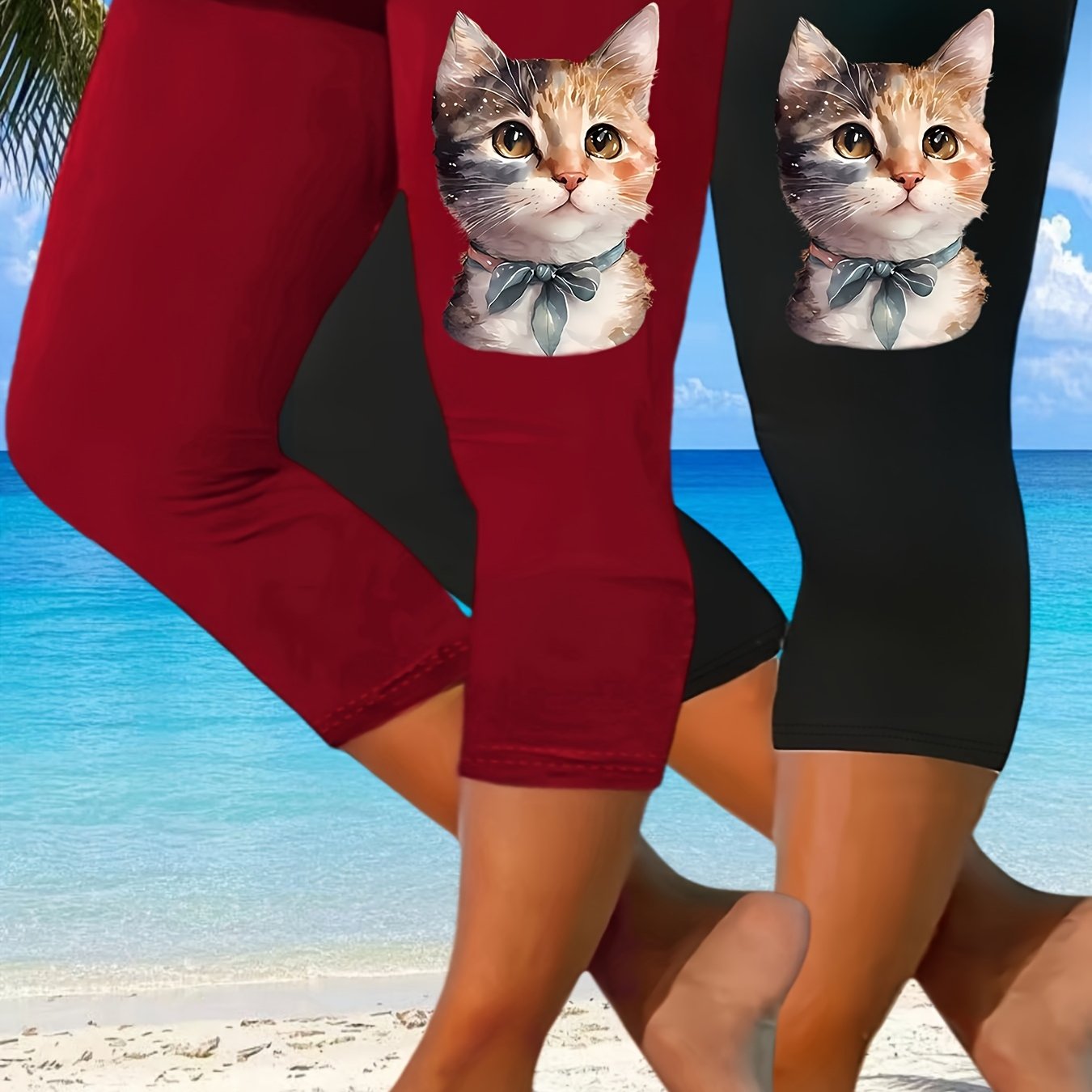 TEMU Plus Size, 2pcs Plus Size Casual Pants, Women's Plus Size Capri Leggings With Printed Pattern