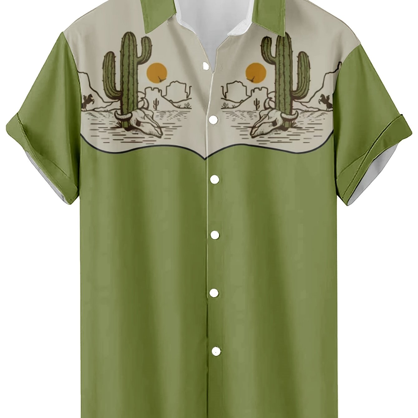 TEMU Tropical Cactus Vintage Pattern 3d Printed Men's Shirt, Casual Hip-hop Rock Streetwear Hawaiian Shirt