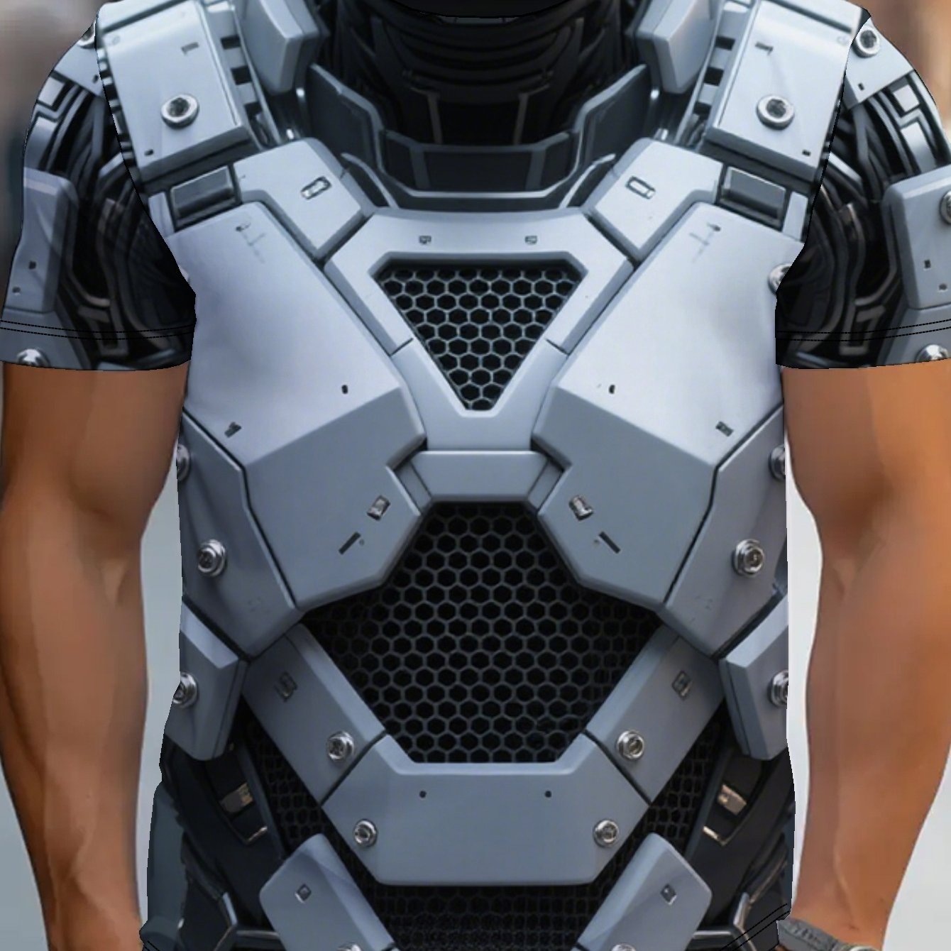 TEMU Jiang Yu [print Design-not Textured] Men's Armor Pattern T-shirt - , Black Gray , Adult Casual Summer T-shirt, Casual Summer Wear | Armor Print