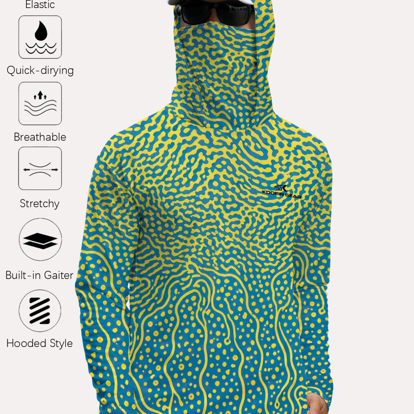 TEMU Men's Hoodie Designed For, Featuring An Elastic, Breathable, Quick-drying Fabric, Ideal For Fishing, Complete With A Mask For Added Sun