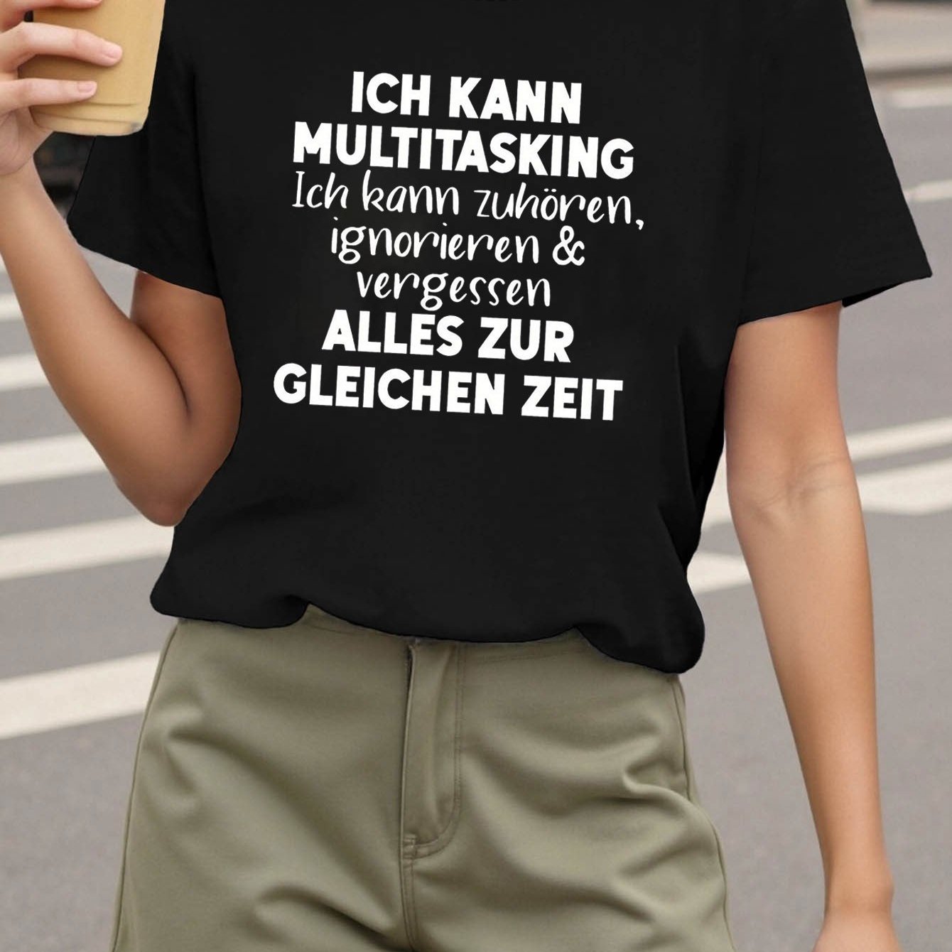 Image of Plus Size - Plus Size - German I Can : I , , And Everything At Time. Printed Plus-size Women's Round Neck Short-sleeve T-shirt For Spring And Summersuitable For Pregnant Women