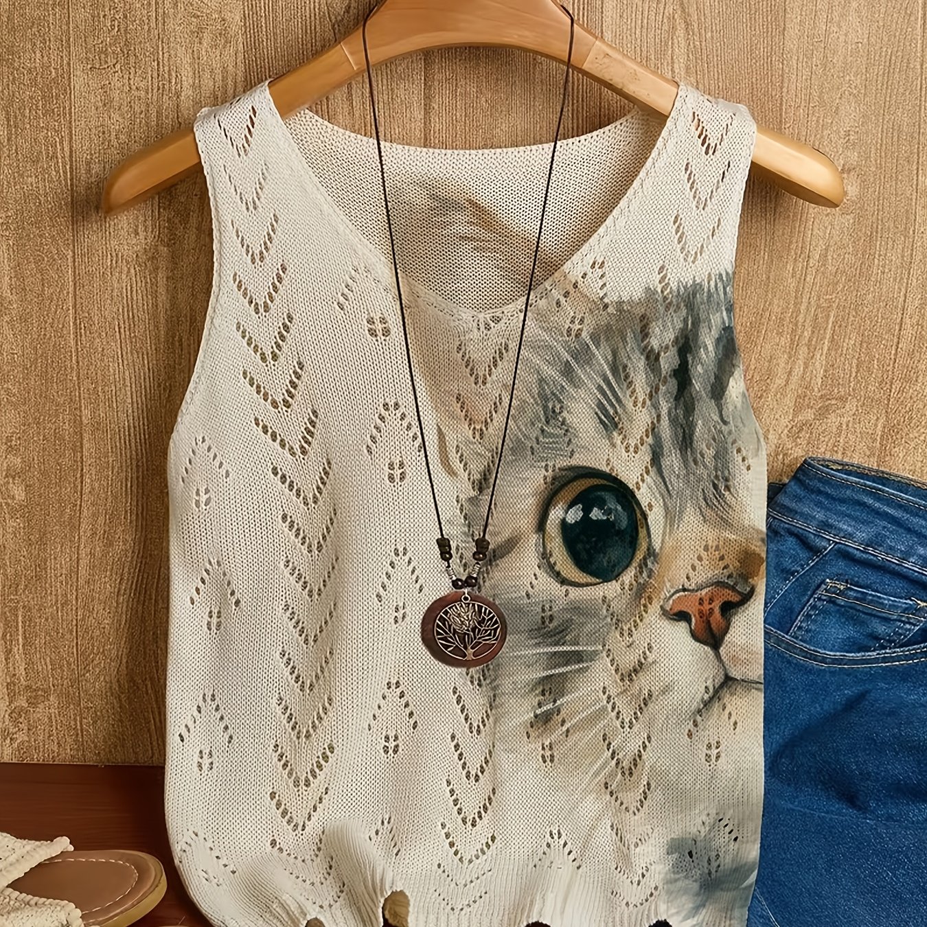 TEMU [2d Digital Printing] Summer Seaside Vacation Bohemia, Party Evening Fashion New Fashionable Versatile Pullover V-neck Vest, Women's Top Pattern
