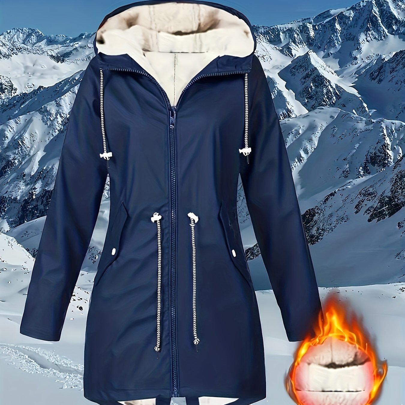 TEMU Plus Size - Plus Size - Plus Size Thick Hooded Fleece Lined Jacket, Women's Casual Zip-up Long Sleeve Multi-functional Warm Outerwear