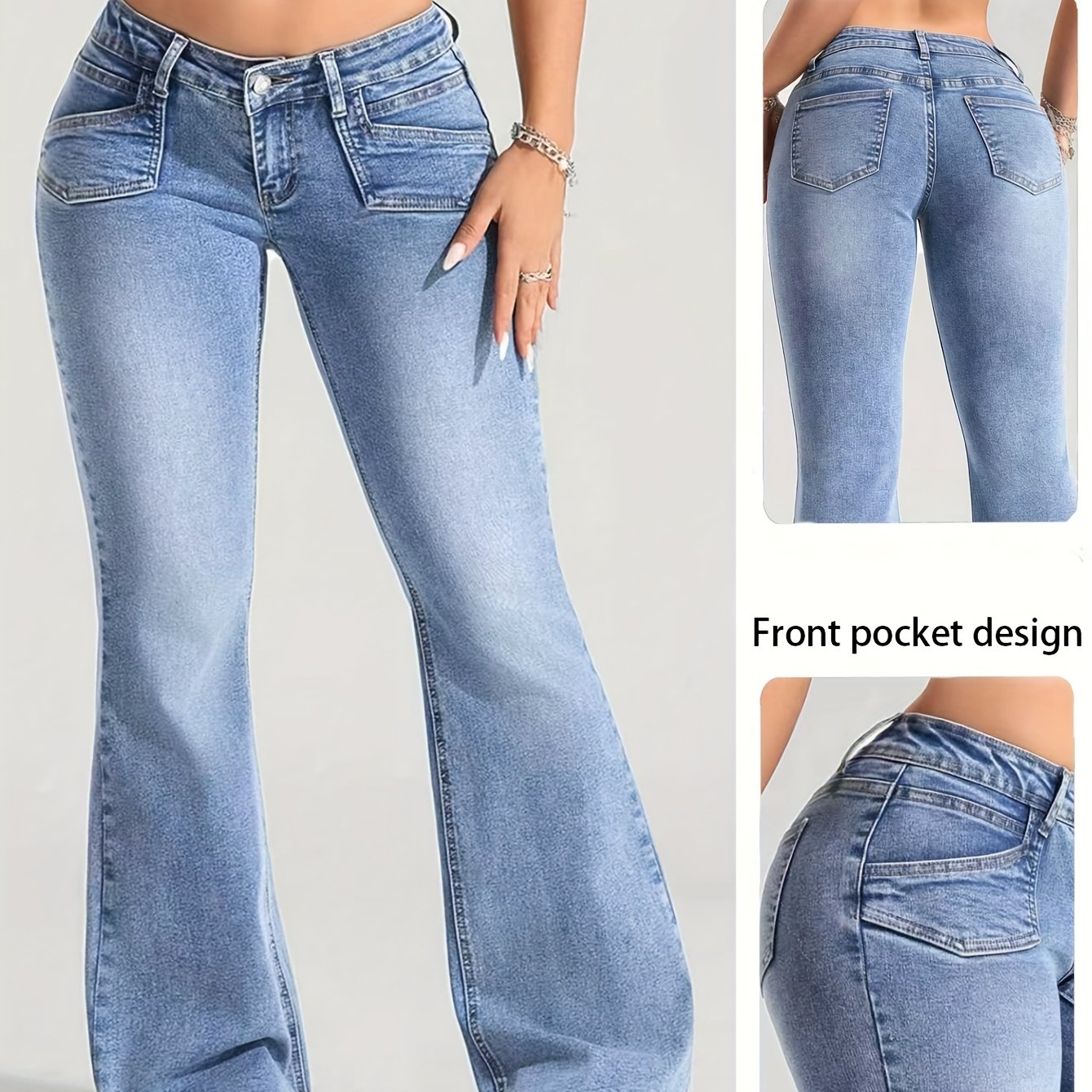 Casual Front Pocket Women's Low-rise Stretch Flare Jeans