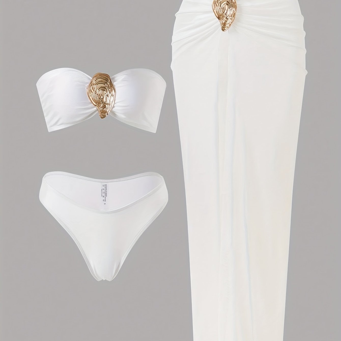 Image of 2025 New Women's High-end Fashion Swimsuit Set - Elegant -shoulder Bikini With Golden Accents, Polyamide & Elastane Blend, Swimming & Beach, Beach Swimsuit|elegant Swimsuit|stretchy Fabric