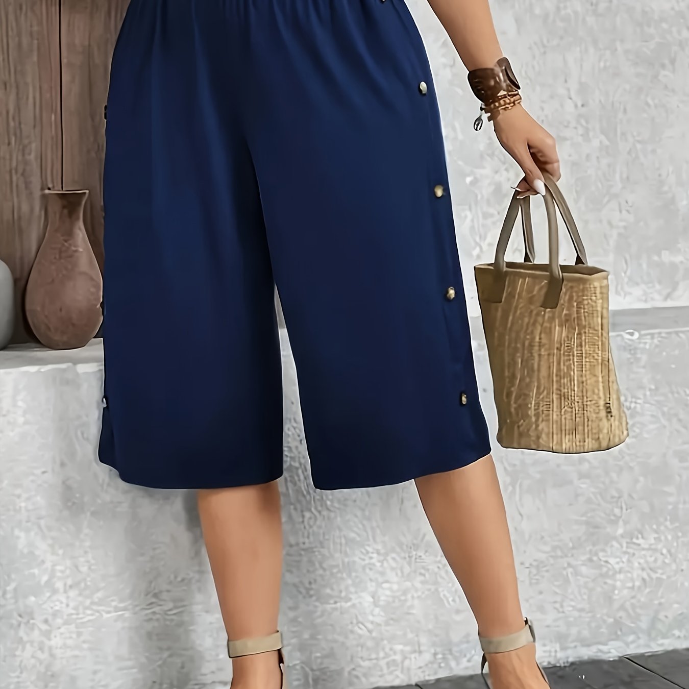 TEMU Plus Size, Women's Fashion Button Capri Pants