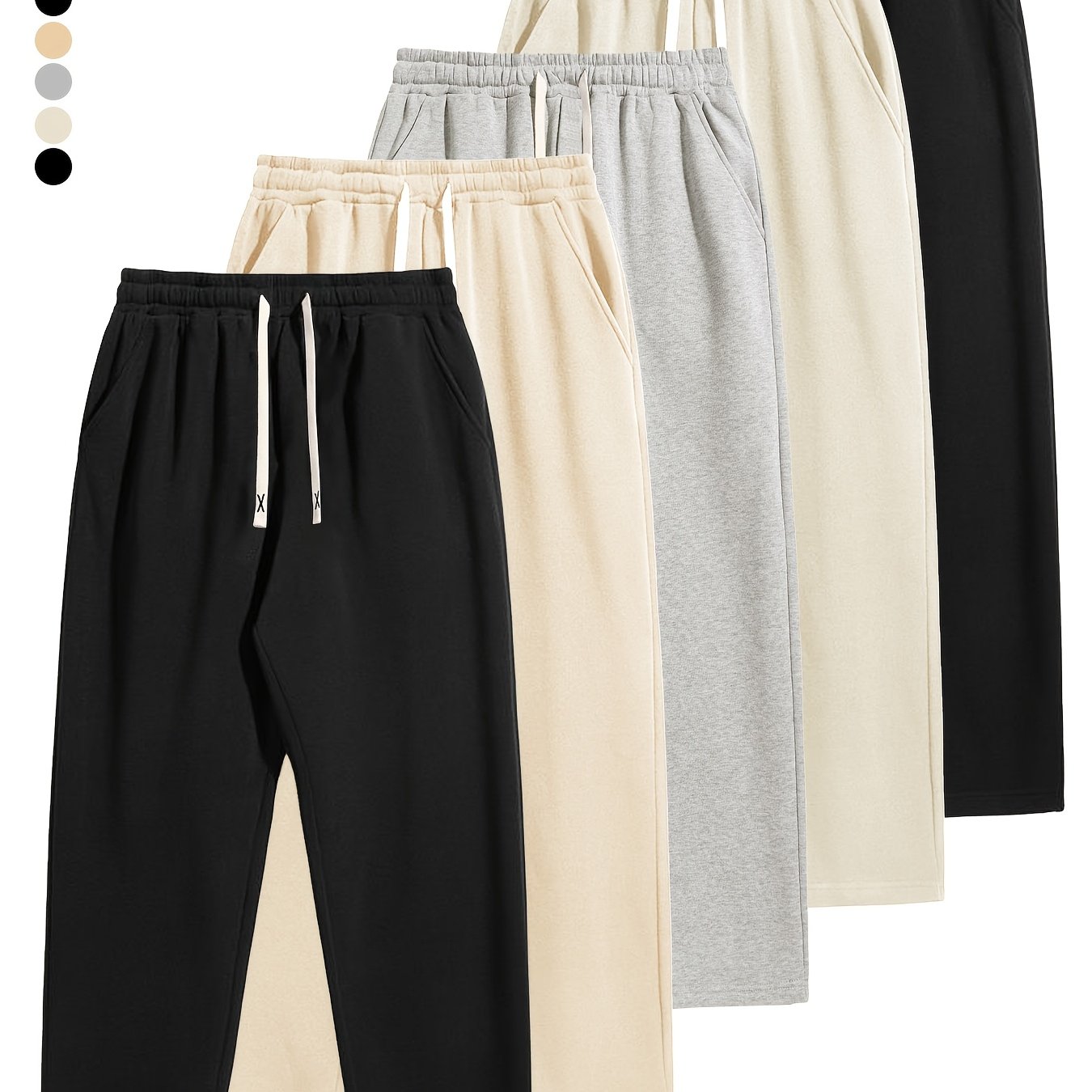TEMU 5pcs Men's & Unisex Casual Jogging Pants - Solid Color Elastic Waist, Straight Leg Pants Suitable For Gym, Office, Casual Attire - Machine