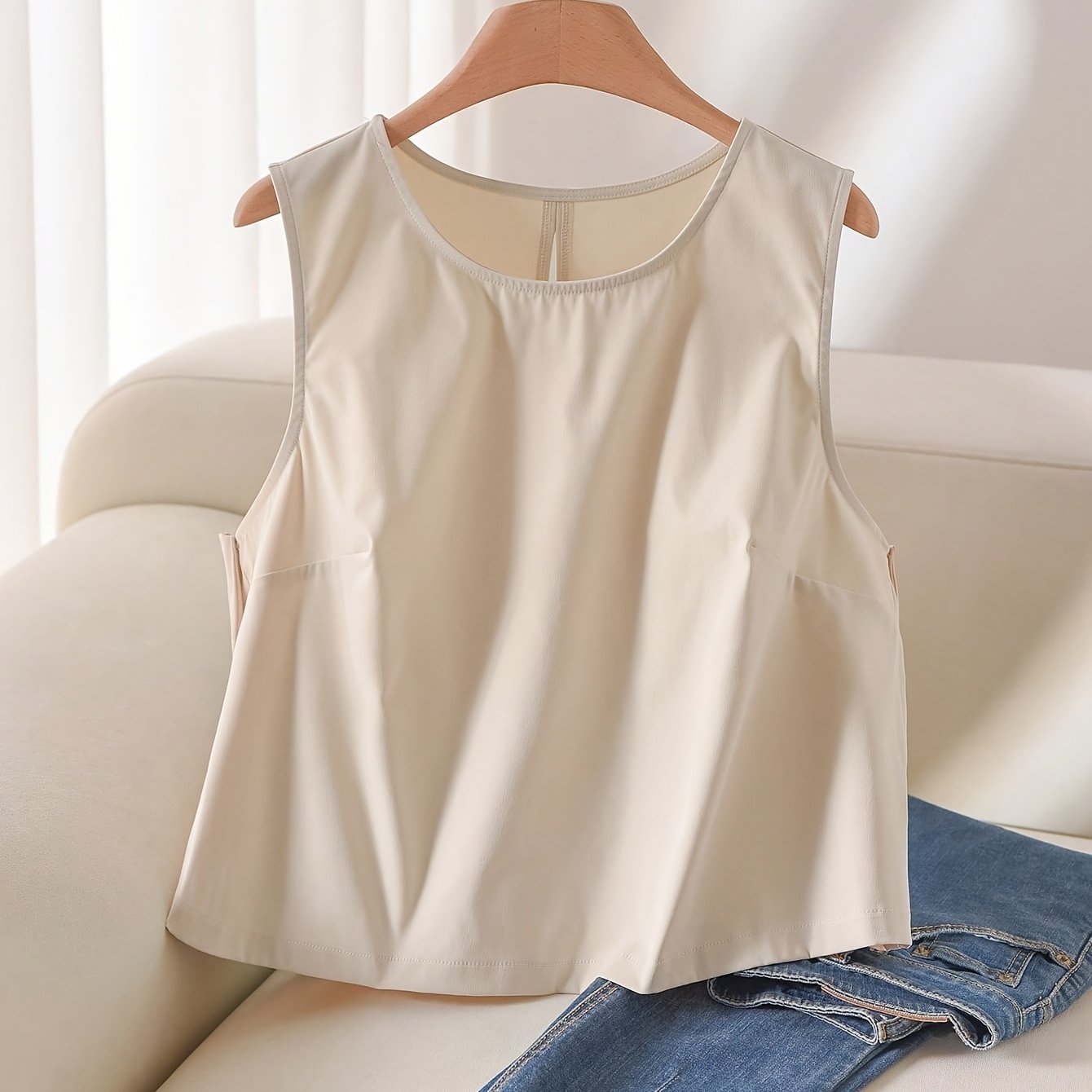 TEMU Haut débardeur élégant pour femme à col rond manches avec nœud - Blouse compatible avec nœud, idéal pour et en été, non extensible, lavable à ,