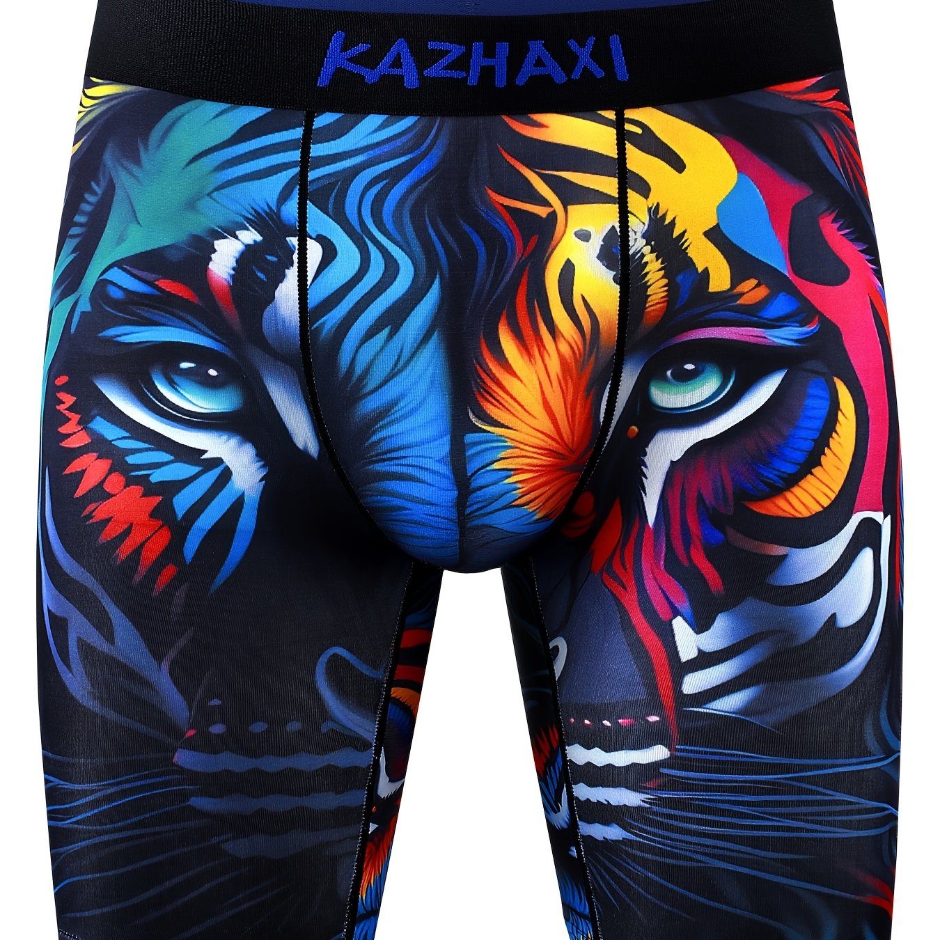 TEMU Men's Full-size Underwear - Boxer Briefs With Tiger Face Print & Trim - Comfortable Long Pants Suitable For Casual Attire (non-) - Machine