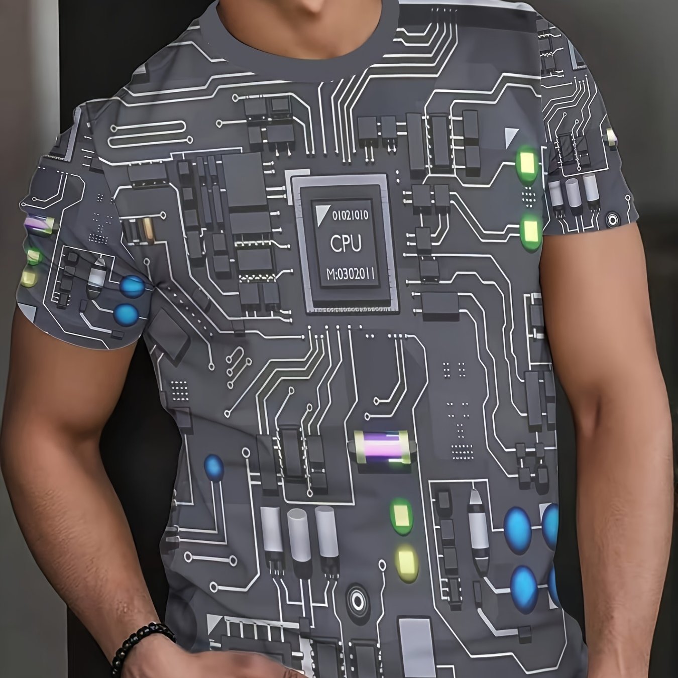 TEMU Printed Design-not Textured]2026 Summer 's Plus Size Short Sleeve T-shirt 1pc New T-shirt, Featuring Circuit Board Design, Including Cpu And