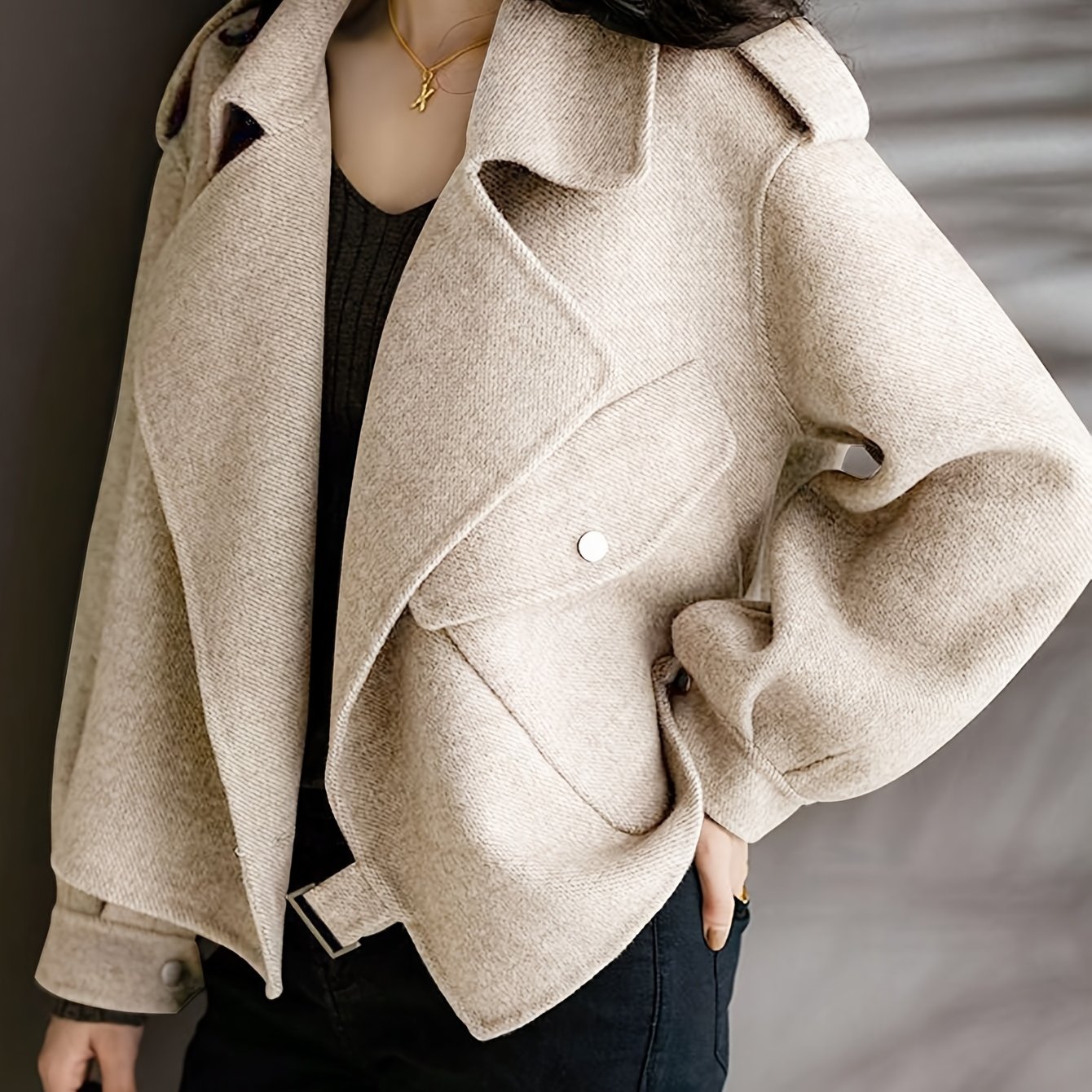 European And Women's Clothing, Featuring European-style Large Lapel, Lazy Large , Vintage Coat With A Simple, Elegant, Thick, And Warm Style For Women In Autumn And Winter