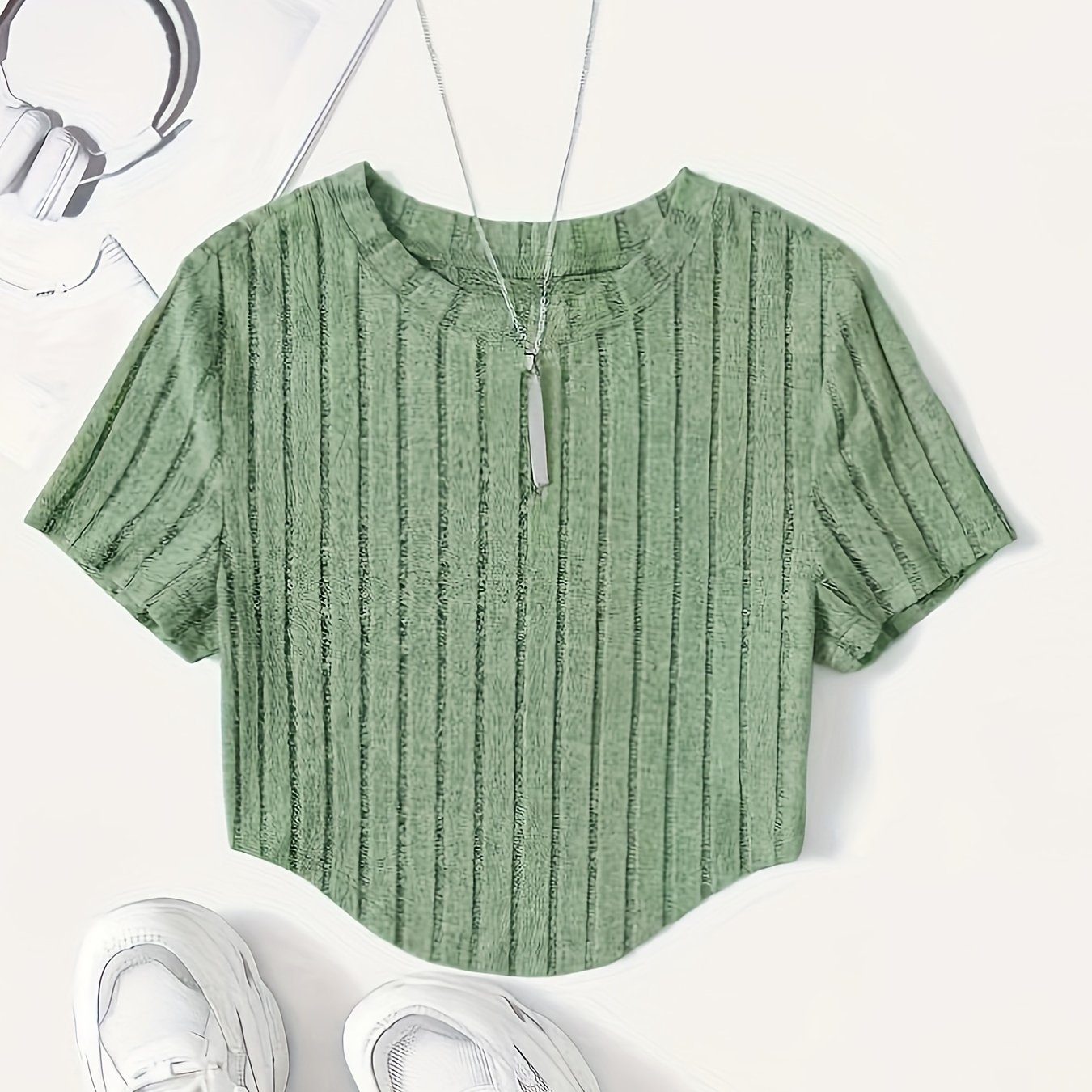 Independent Store 2024 New Summer Cross-border European And American Round Neck Striped Solid Color Loose Short Sleeve T-shirt