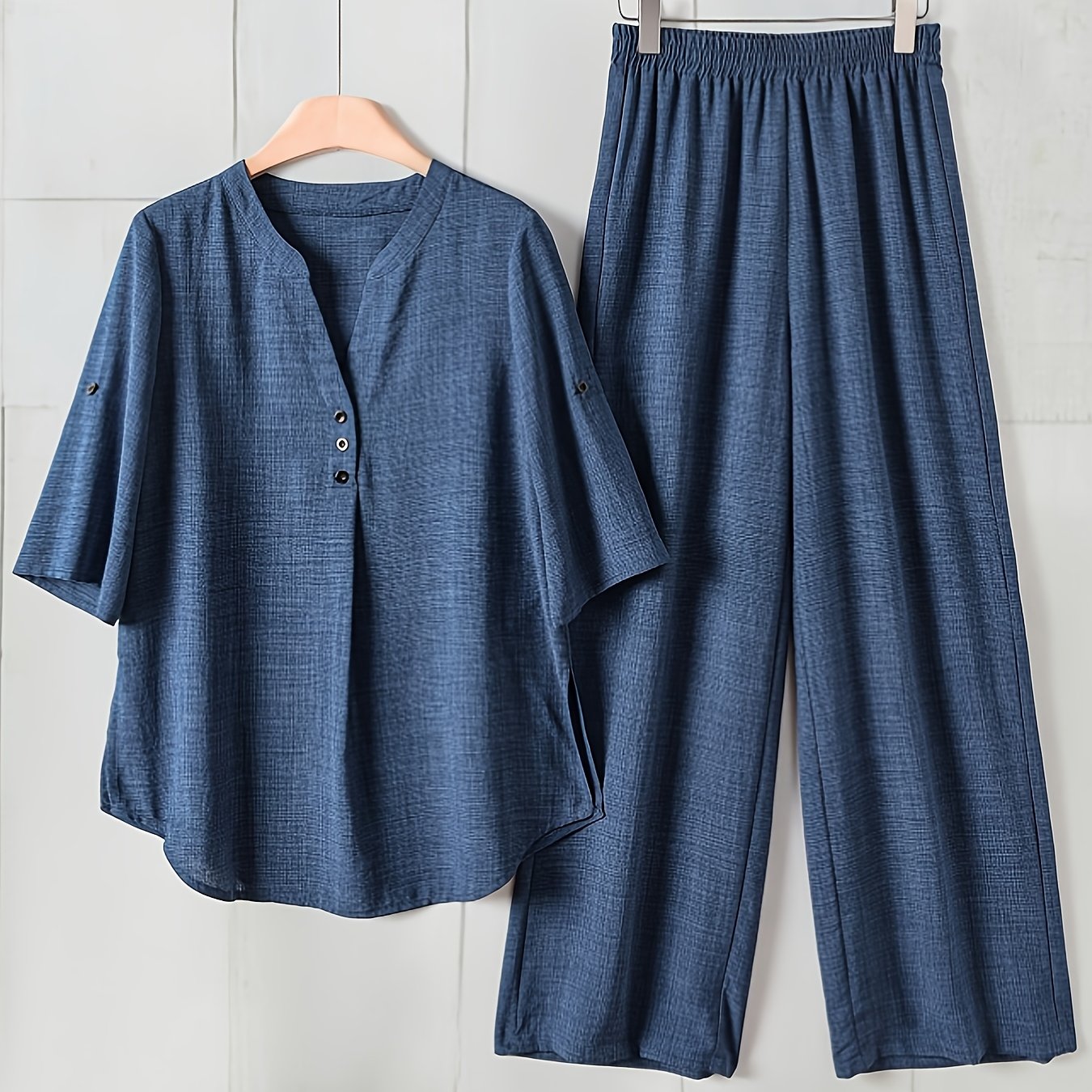 TEMU Spring/autumn Season In-stock Style Women's Solid V-neck Short Sleeve Button-decorated Top Women's Fashion Elegant Slim Straight Loose