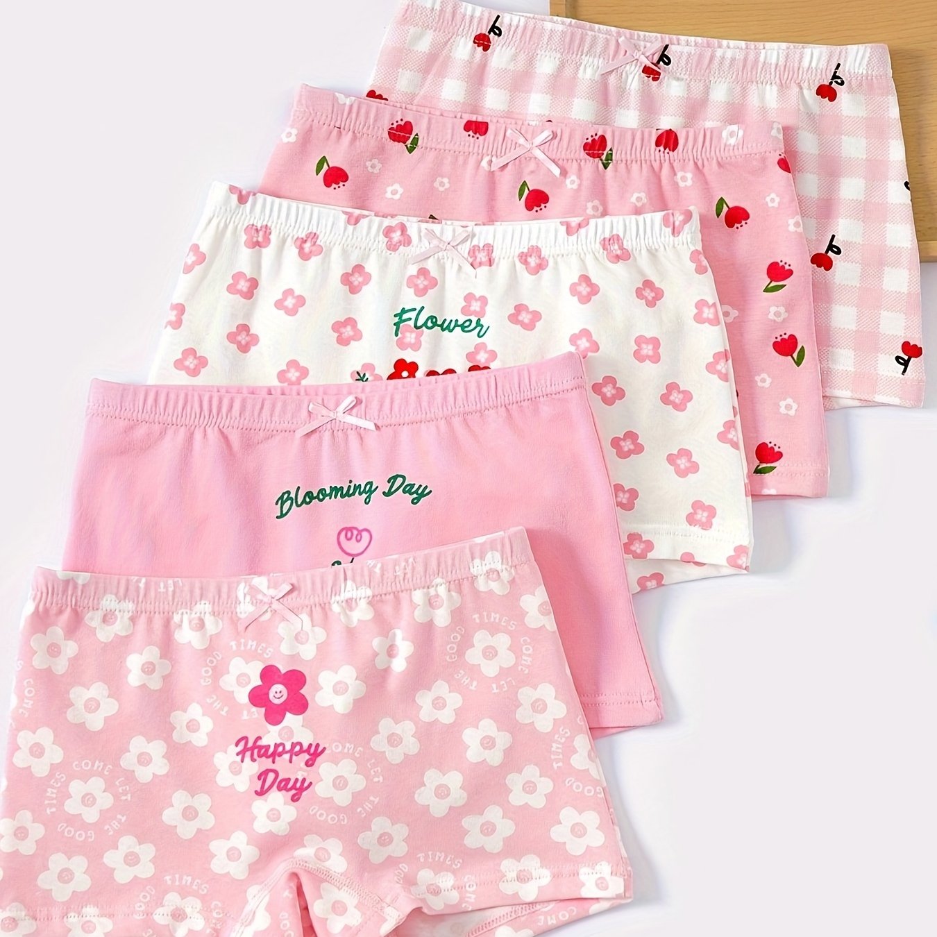 Image of Girls' Boxer Briefs, Four-legged Underwear, Children's Cartoon Shorts, Non-pinching Waistband, 5pcs