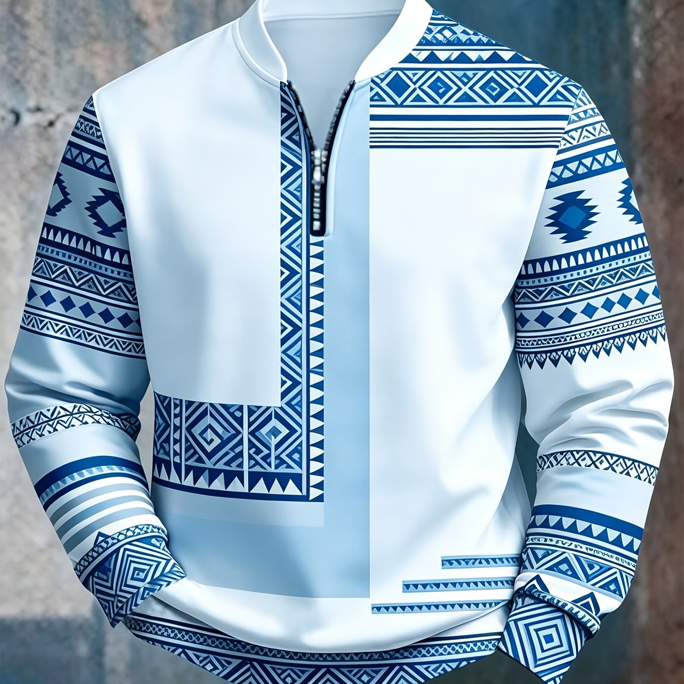 TEMU [Design Imprimé - Non Texturé] Sweat-shirt Homme Col Rond Demi-Boutonné, Type Baseball, Idéal pour Sorties et Réunions, Style Décontracté, Col ,