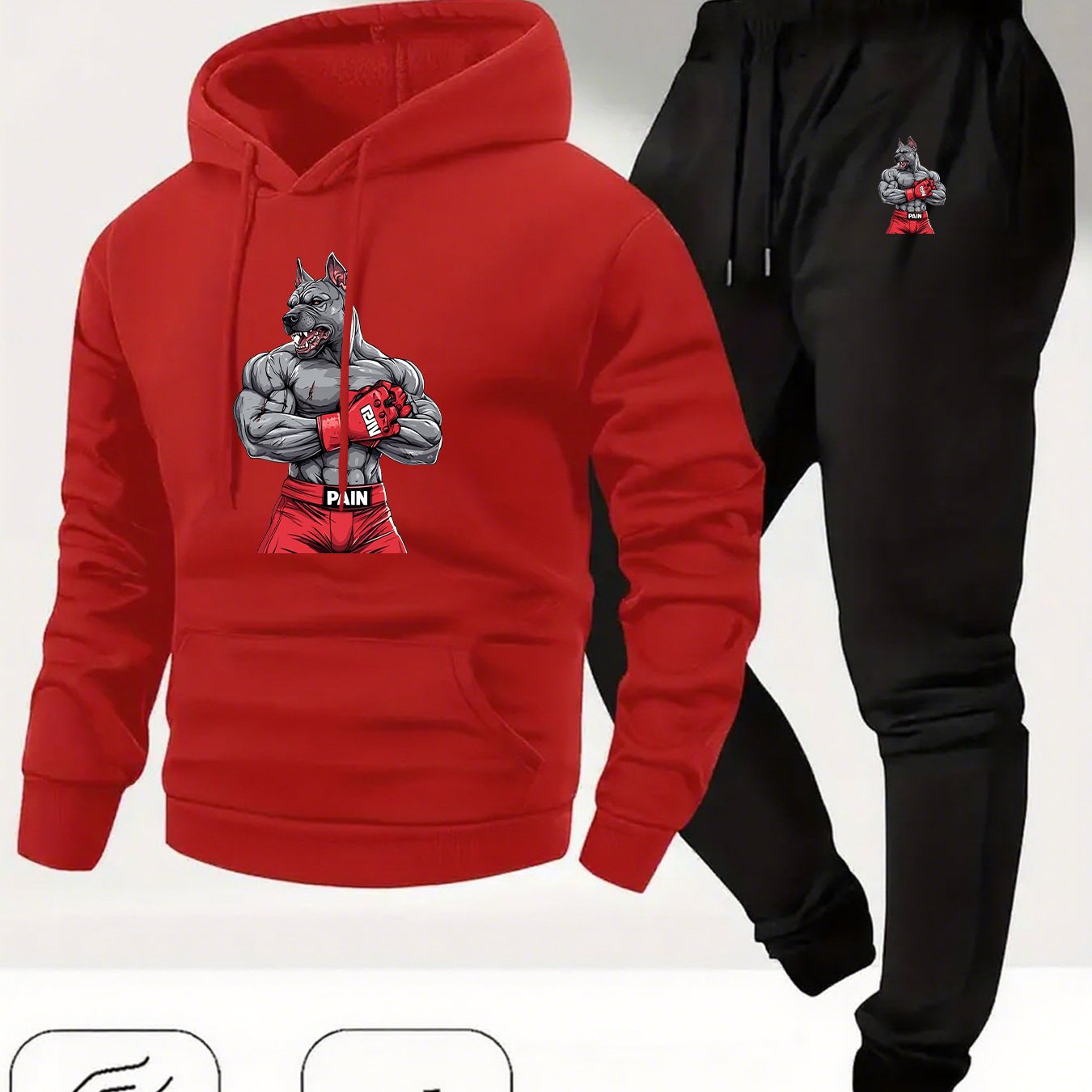 TEMU Men's Hooded Sweatshirt And Pants Set With A Thickened Fleece Design, Featuring A Fighting Print, Perfect For Casual Autumn And Winter Sports