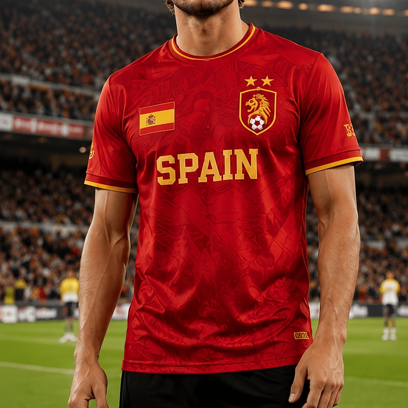TEMU [Diseño de Impresión - No Texturizado] Camiseta de Manga Corta para Hombre "Spanish Blood Soul" | Estampado de Estrella con de Equipo Español,