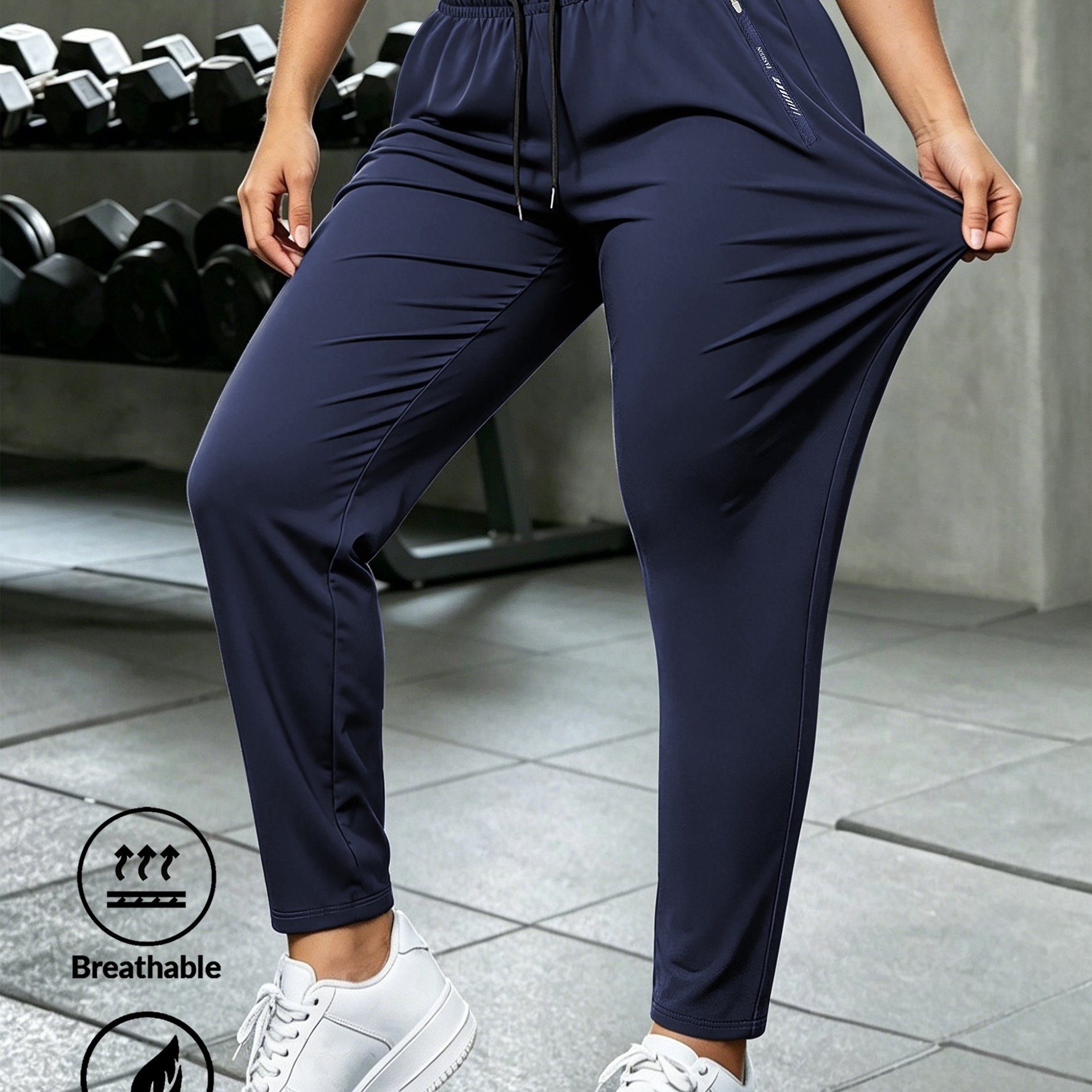 TEMU Women's Lightweight Stretchable High-elastic Pants With Elastic Waist & Adjustable Drawstring, Zippered Storage Pockets - Breathable Tummy
