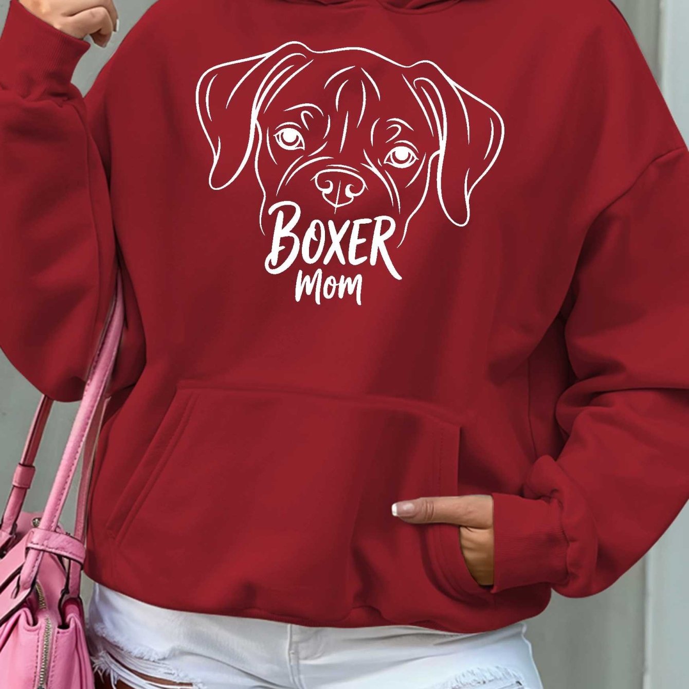 TEMU Boxer Mom Women's Casual Sweatshirt Printed Hooded Pullover, Women's Autumn And Winter Warm Casual Long-sleeved Sweatshirt, Women's Top (with