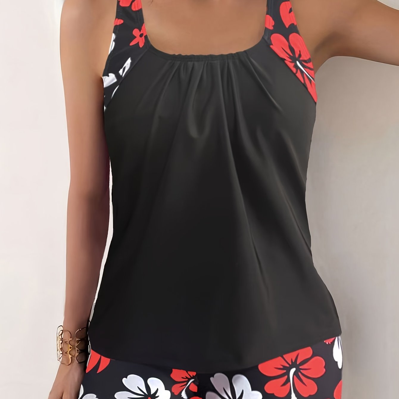2pcs Floral Print Cami Tankini And Boyshorts Swimsuit Set