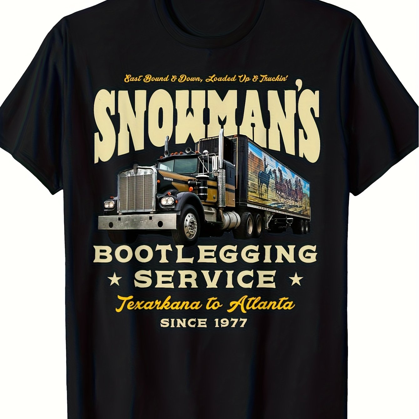 Image of 2026 Fashion Style W Vintage Snowman Bootlegging Service To Atlanta Graphic T-shirt | 100%, Retro Truck Design, Short Sleeve, Round Neck, Casual Fit For Men, Casual Wear, Vintage, Plus Size