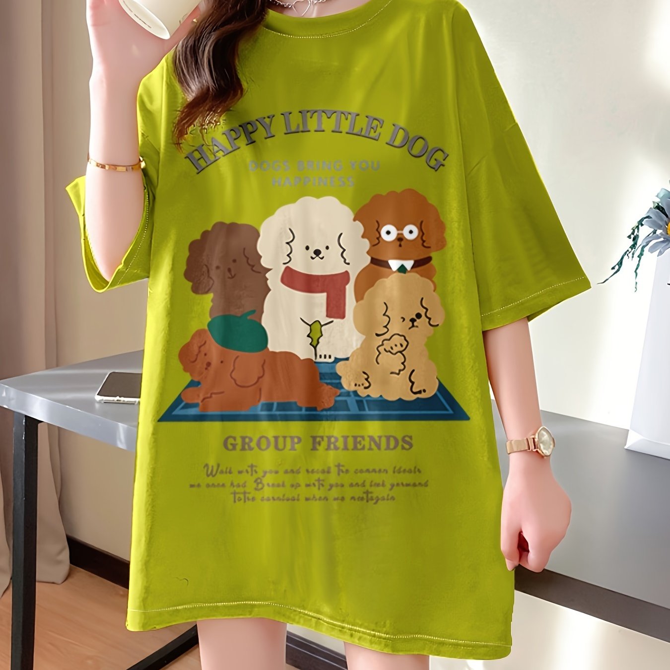 TEMU Summer New Large Size Loose Fashion Trend Slim Cartoon Round Neck Print Ladies Women's Medium And Long Short-sleeved T-shirt Clothes