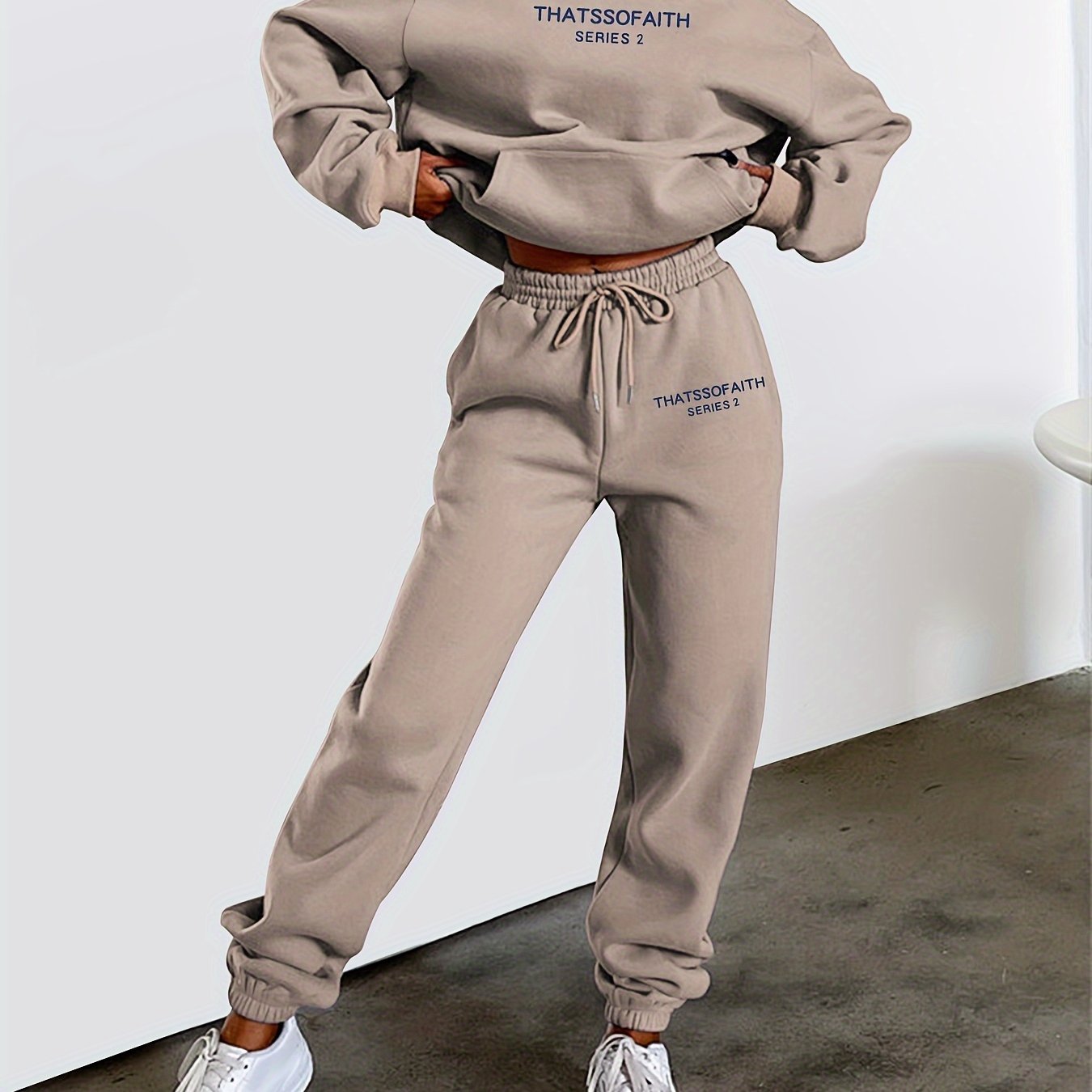 Image of Women's Letter Print Sweatshirt And Long Pants Fashion Outfit