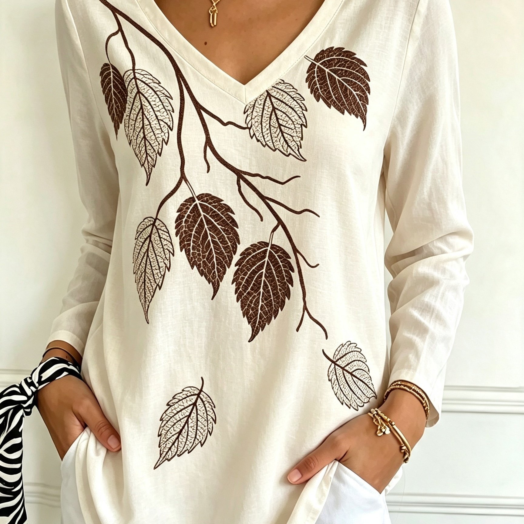TEMU T-shirt à manches longues grande taille avec imprimé , chemisier décontracté à col en V et style pour femmes, coupe confortable pour femmes