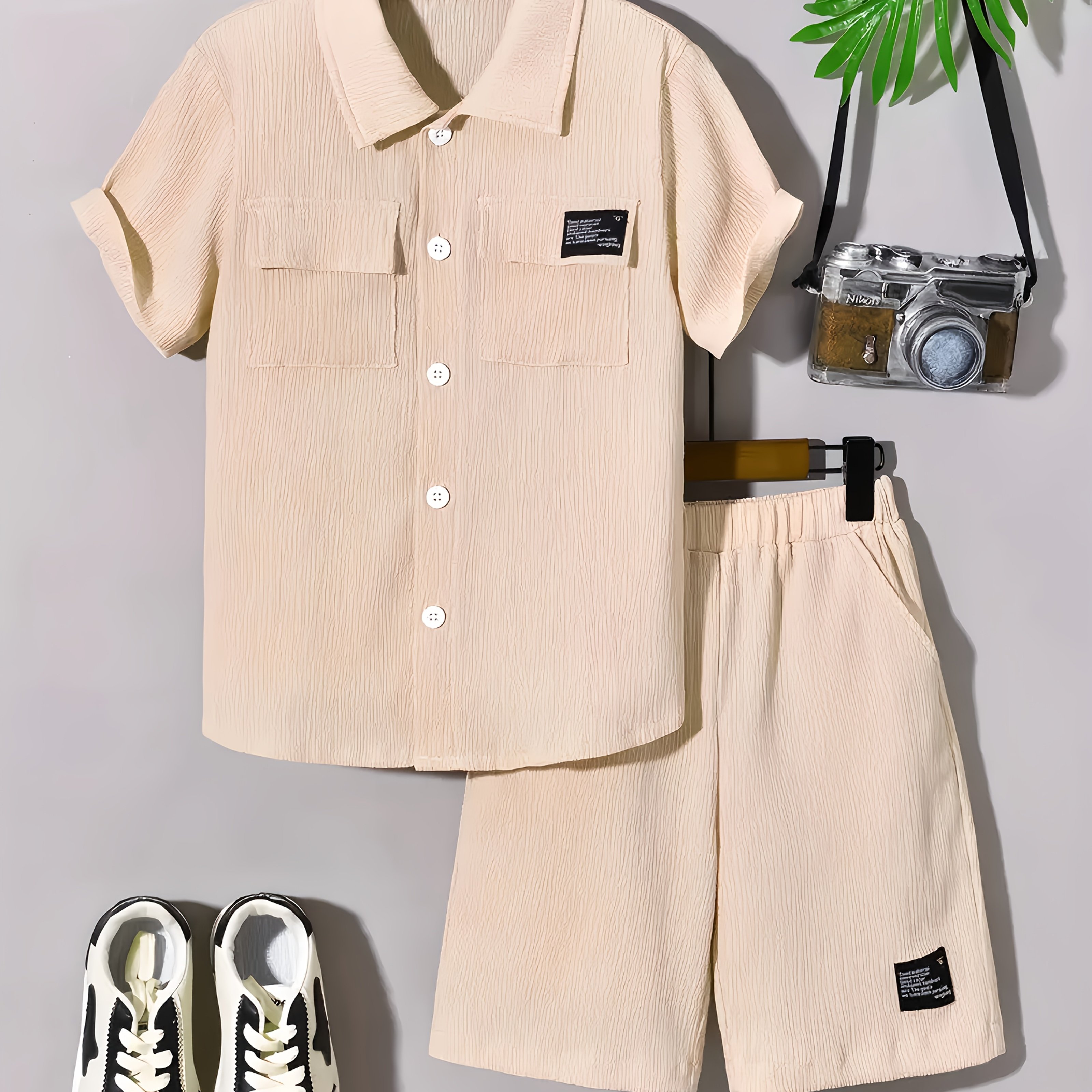 Image of A Set Of 2 Pieces Including A Short-sleeved Shirt And Shorts For Teenagers, Comfortable Summer Attire Suitable For Everyday And Outdoor Wear, Designed 13-16, For Outdoor, For Teenager, For Teenager
