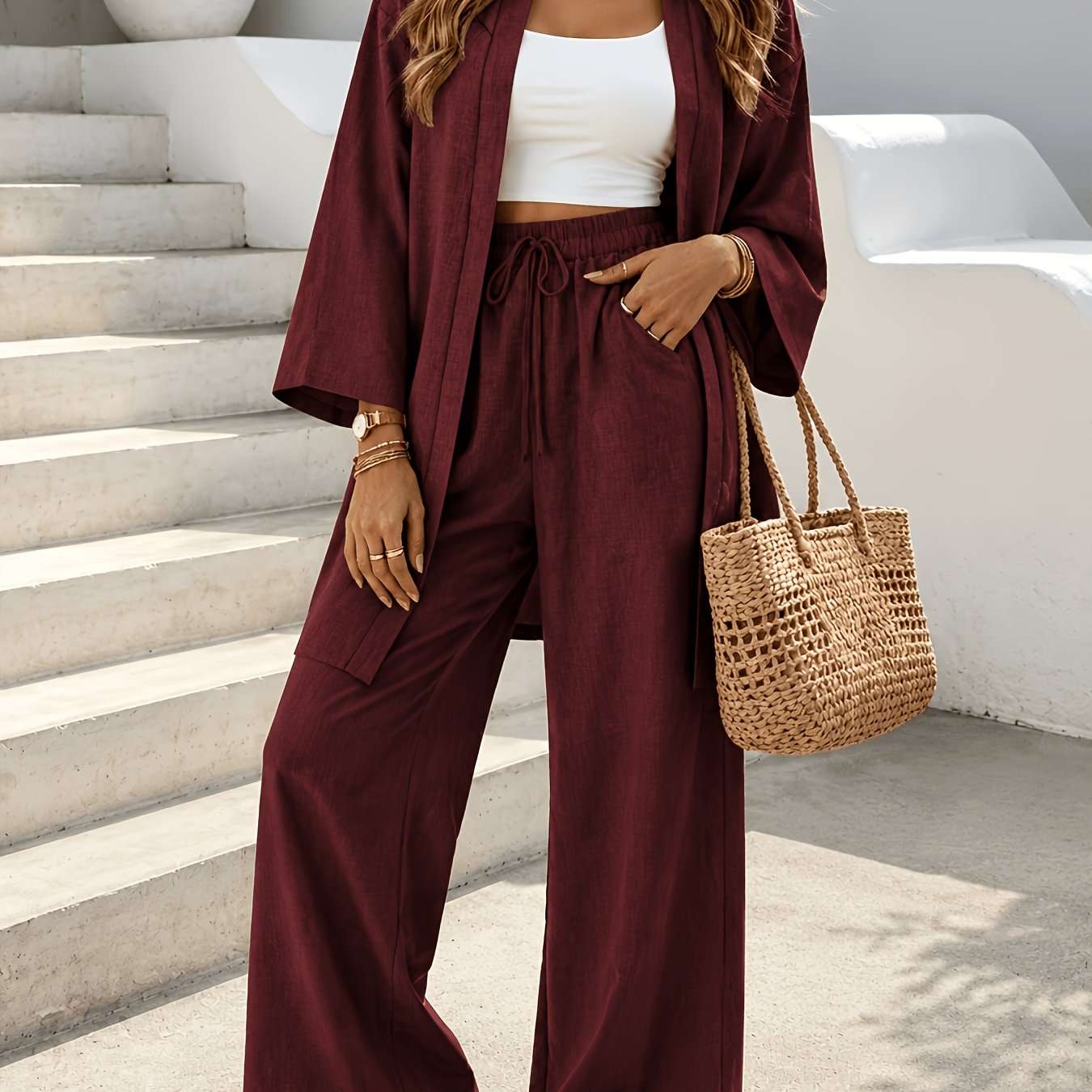 TEMU Novedad de otoño/invierno: Conjunto de pantalones largos para mujer de estilo europeo/americano, elegante y casual, tendencia de moda, de color