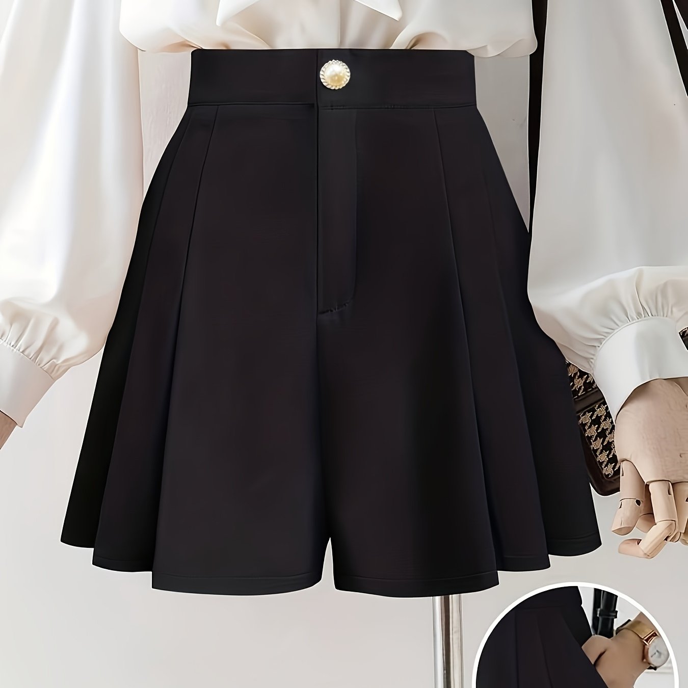 E-shop Damen Neue Stoff Plissierte A-Linie Elastischer Bund Mid-Rise Vielseitig Bequem Elegant Shorts