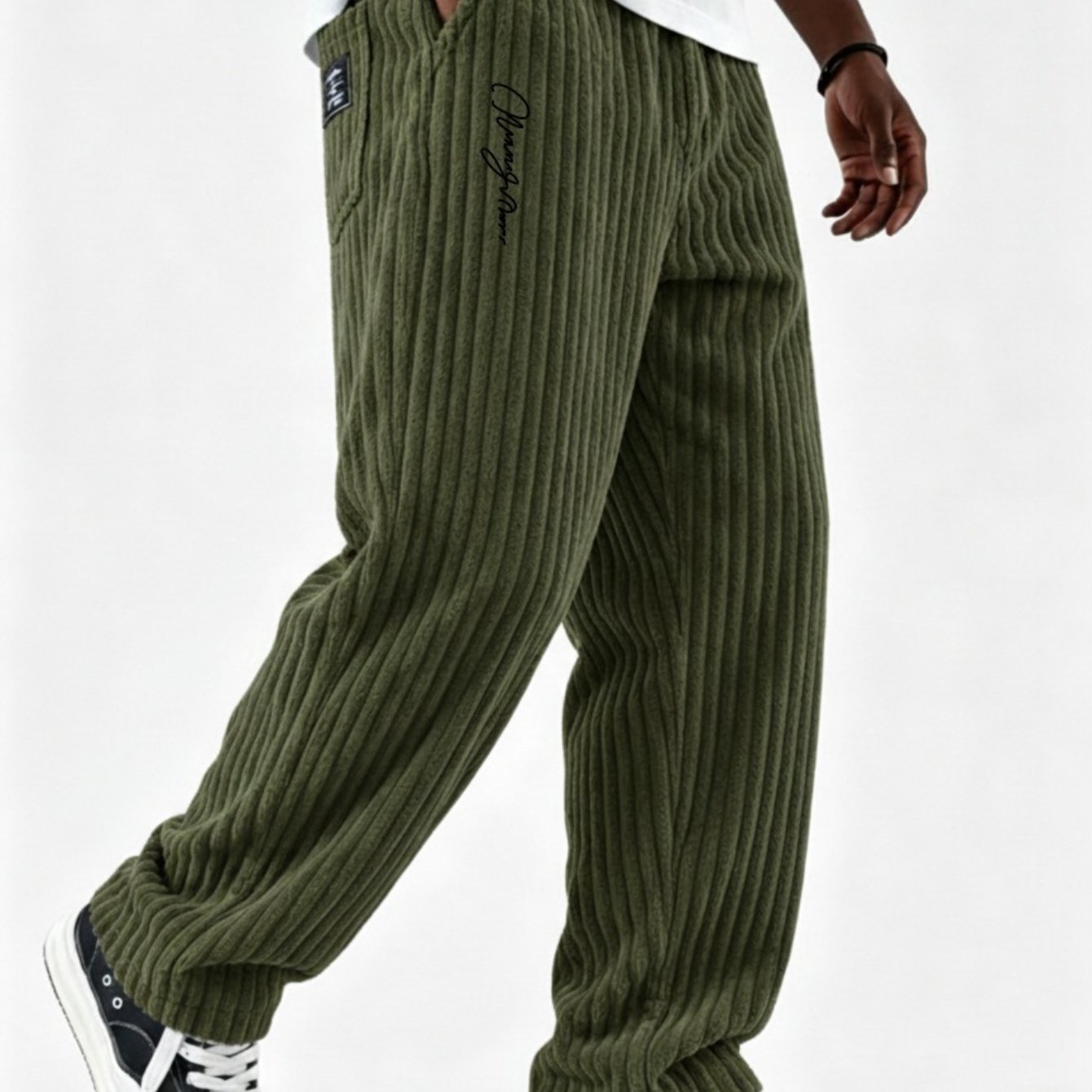 TEMU Pantalon en velours 2026, Pantalon droit pour hommes, Logo imprimé, Pantalon décontracté chaud et épais d'automne et d'hiver