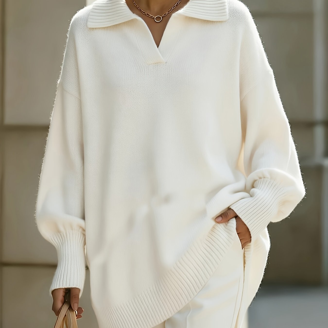 TEMU Women' Color V-neck Long Sleeve Casual Loose Pullover Sweater