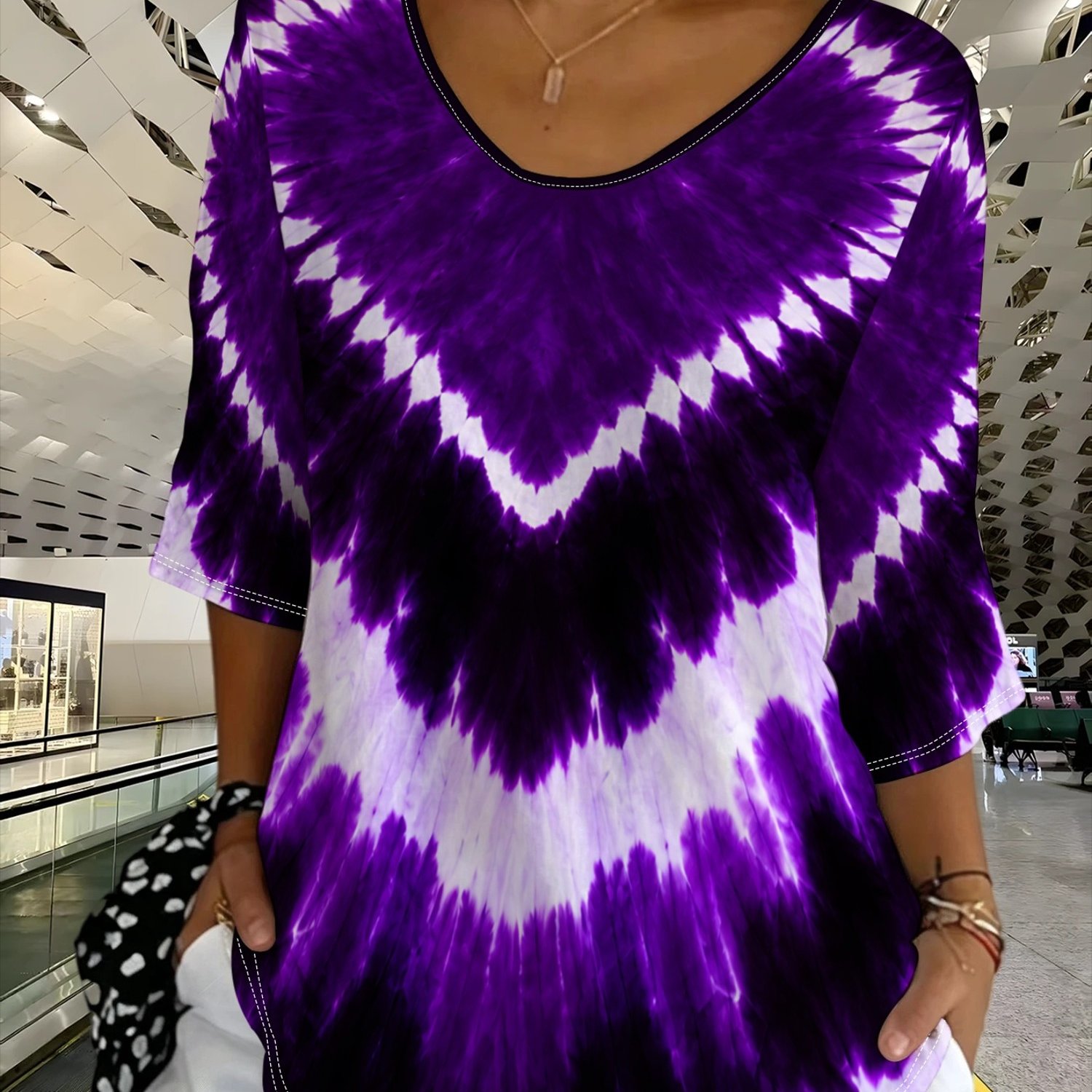 TEMU Plus Size Top, Tie-dye Heart Print Blouse, Spring Autumn Western Street Casual Commuter Outerwear Top