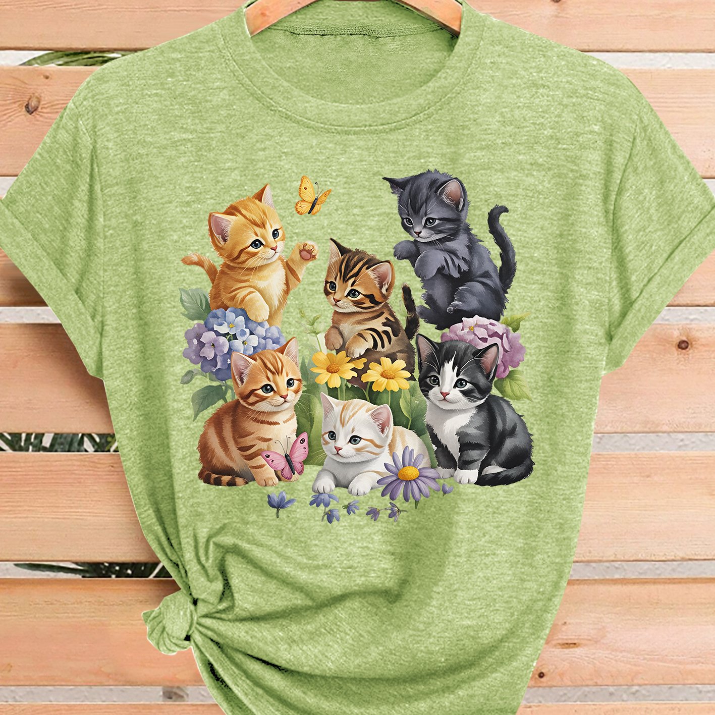 TEMU Women's Summer Top, Multi- Cat Floral Print, Spring Summer Autumn Elegant Vintage Style Loose -match Casual Athletic Soft Comfortable Round Neck