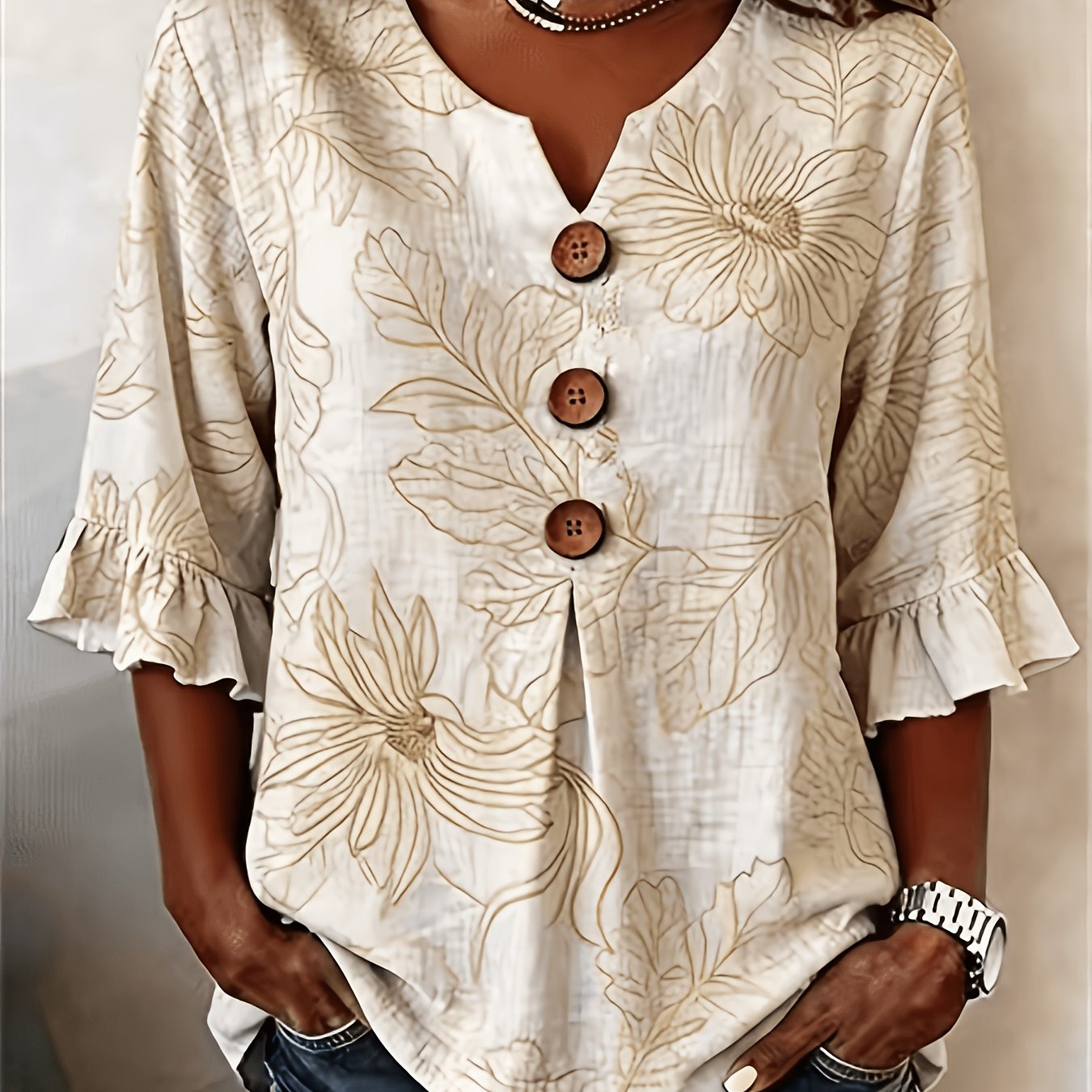 TEMU Plus Size, Women's Floral V-neck Short Sleeve Printed Vintage Spring/summer Casual Top