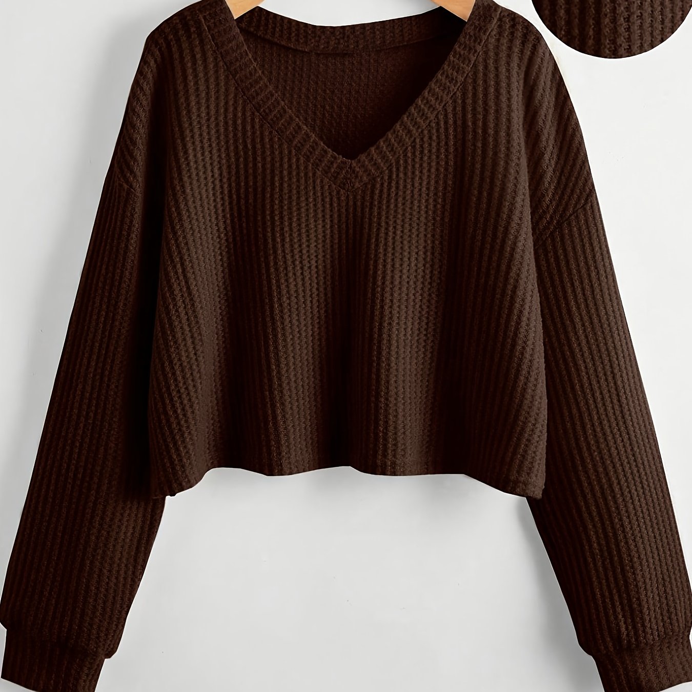TEMU Women' Shoulder V-neck Long Sleeve T-shirt, Suitable For Fall Winter, Soft Texture, Machine Washable