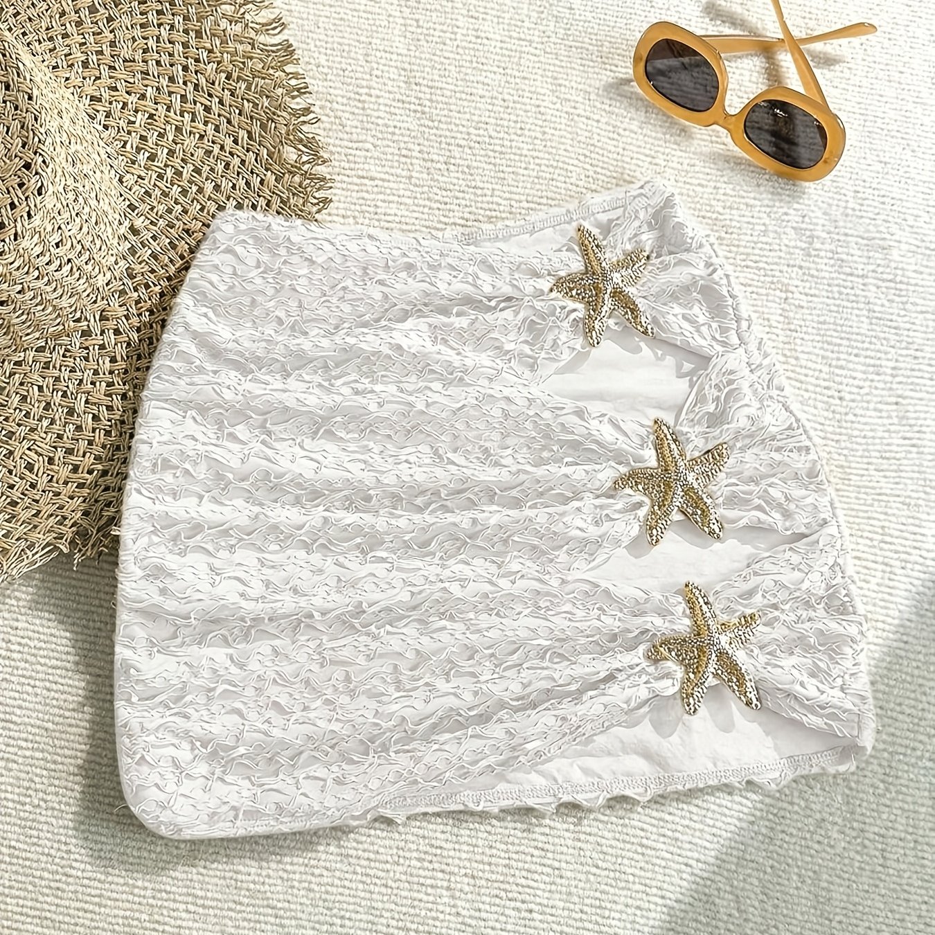 TEMU Women's Starfish-print Bikini Swim Skirt, Perfect For Summer Beach Wear
