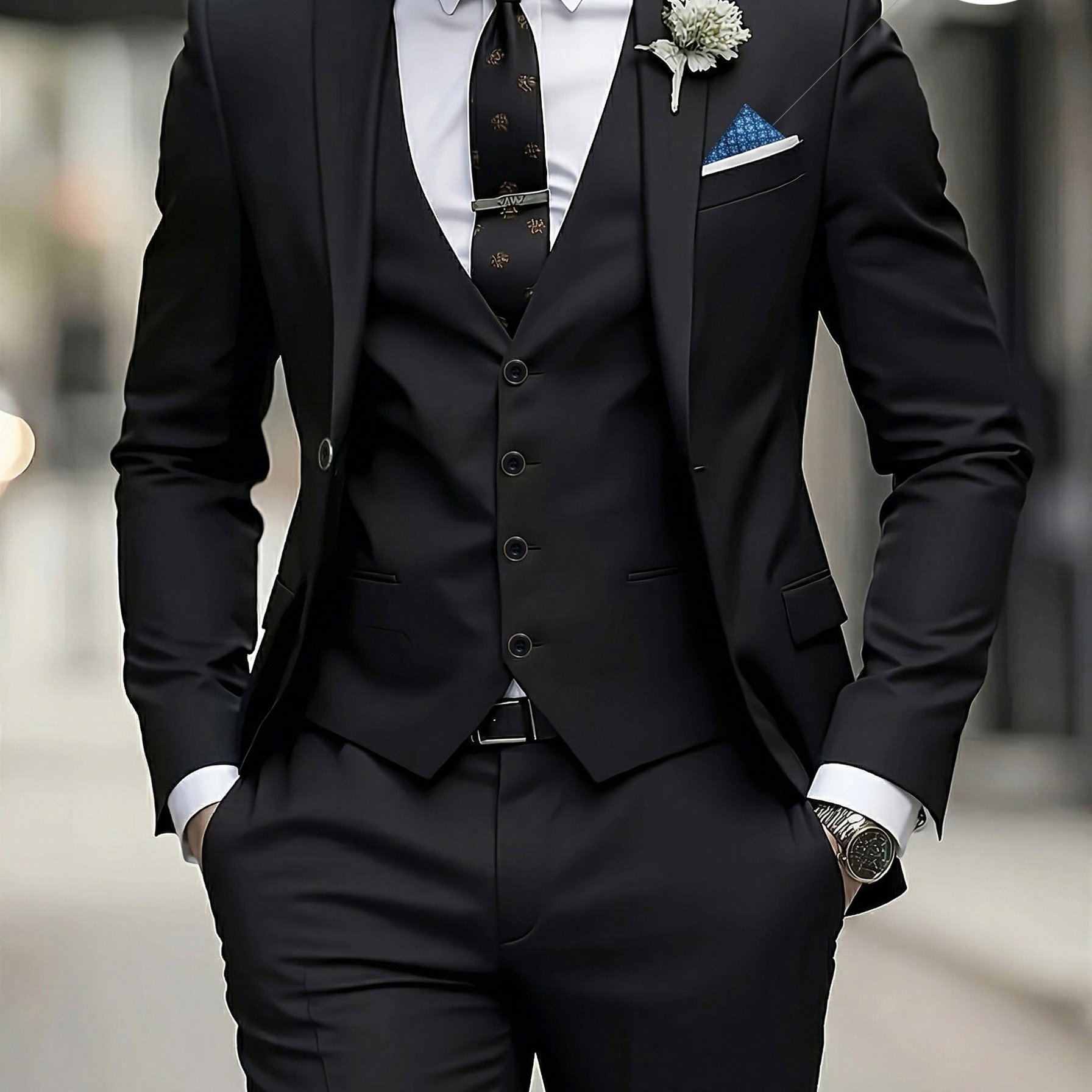 TEMU Men's 3pcs Suit Set, Including Suit Jacket, Vest, And Trousers, Stylish And High-quality, Suitable For Weddings, Parties, Or Formal Events. With