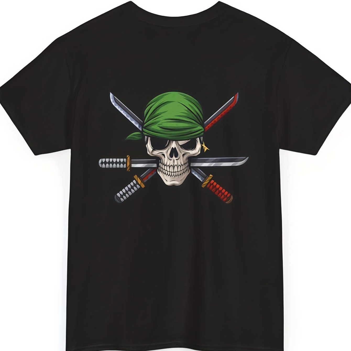 Image of Men's & Women's Heavyweight Pirate Skull & Swords Graphic T-shirt - 1 Piece Inspired & Red/, Unisex Casual Round Neck Tee For Halloween, Pirate Parties, Casual Attire & Anime Fans - Durable Fit