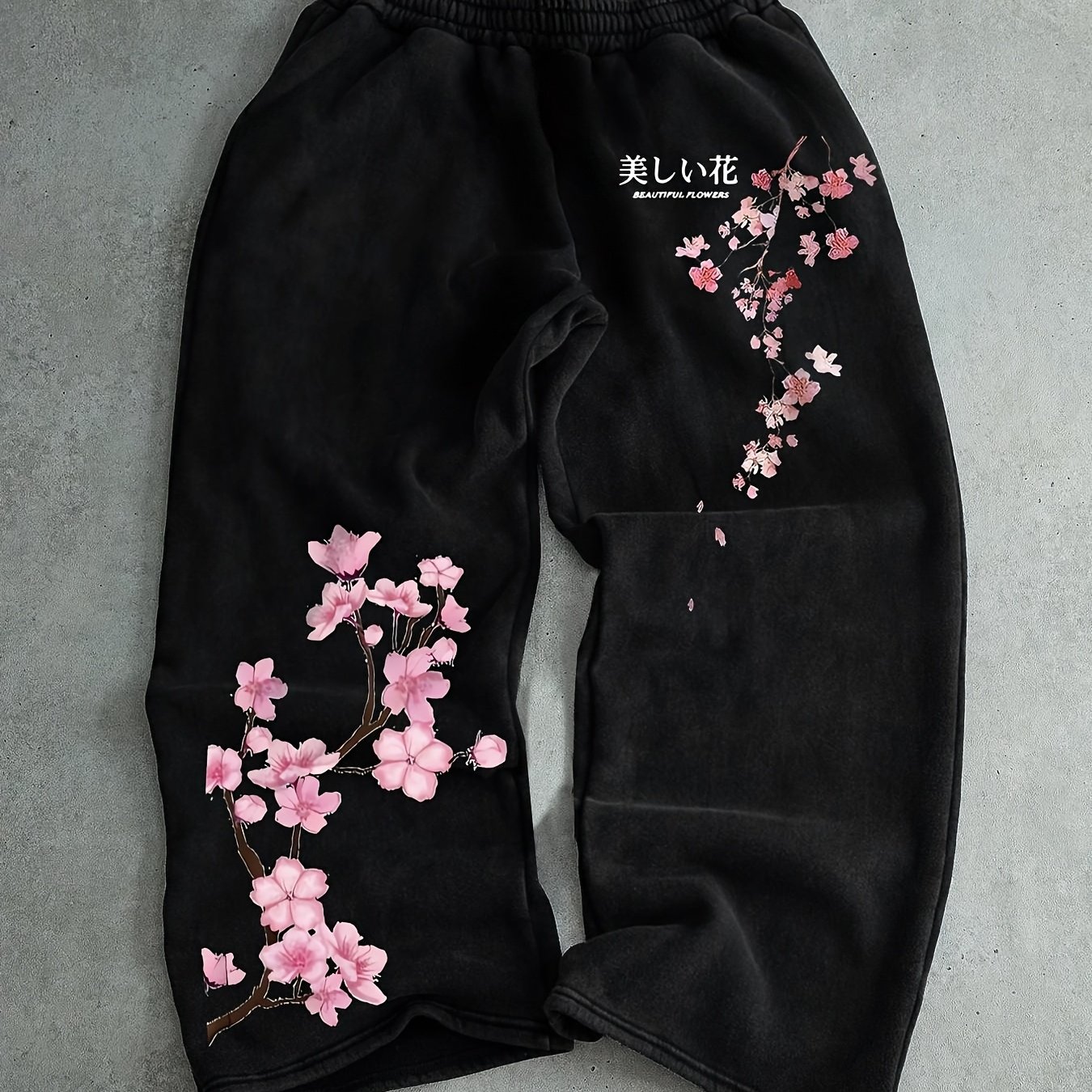 TEMU Men's Cherry Print Wide-leg Sweatpants - Straight Leg Trousers With Wide Base, Machine Washable Athletic Pants Suitable For , Casual Wear, Gym &