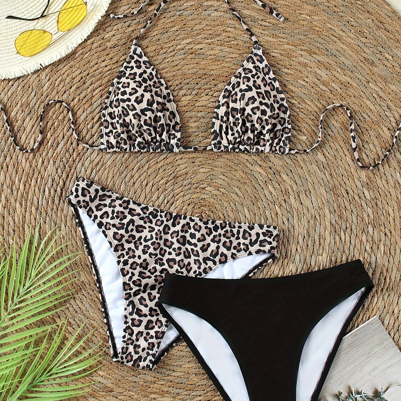 European And Leopard Print Split Swimsuit Bikini, High-end Gathered Backless Pure Desire Style High-waisted Shaping Bikini