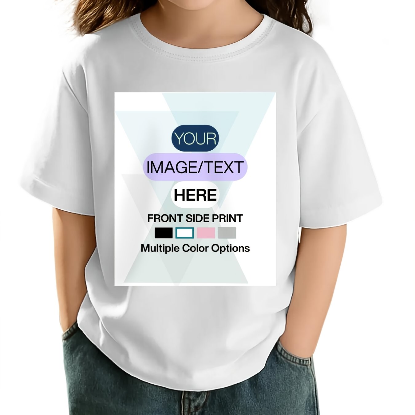 Image of Girls T-shirt Personalized Front Side Print Tshirt - Add Your Image - Unisex Kids Size - Solid Crew Neck Short Sleeve Tee Soft Comfortable Casual Sportswear