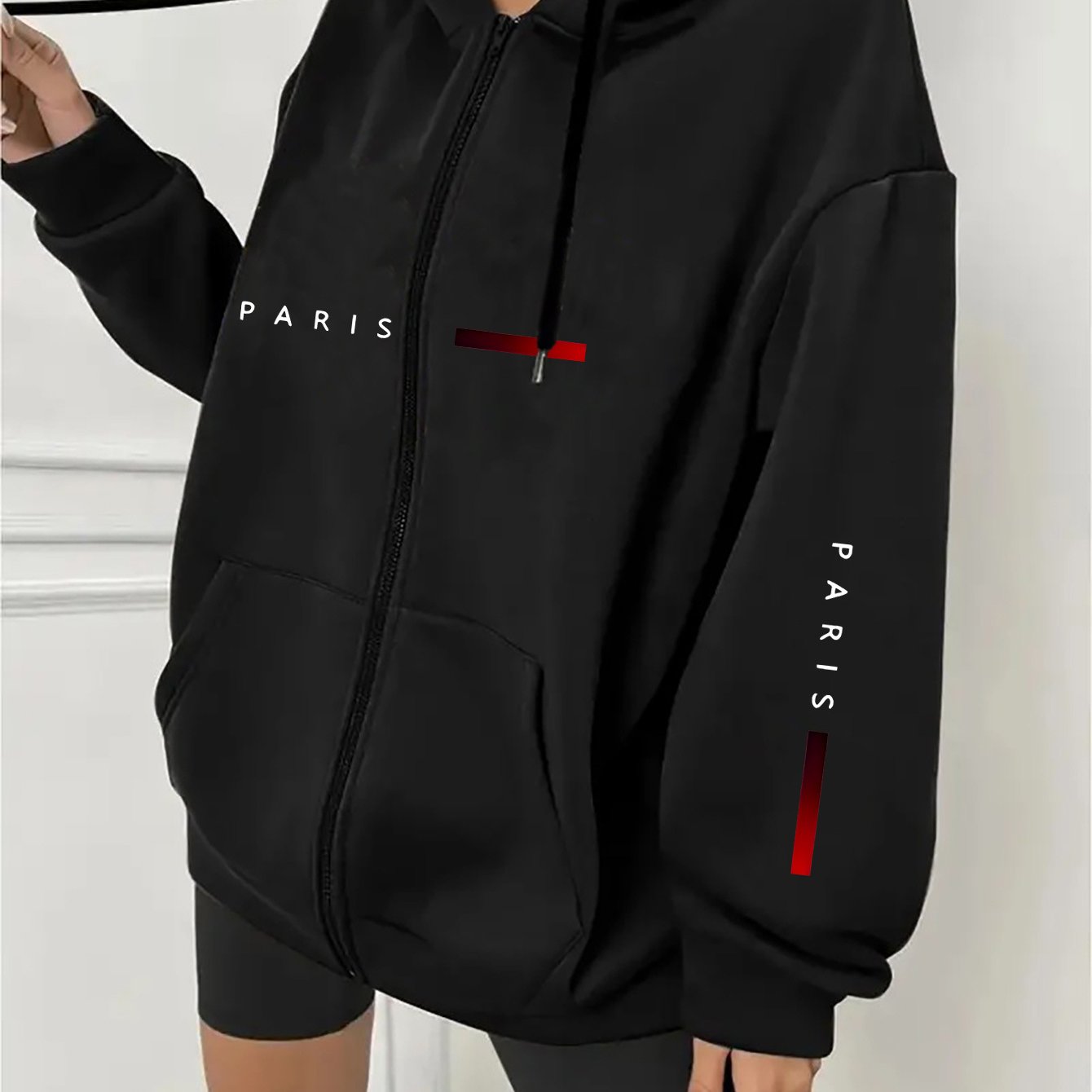 TEMU Pull à capuche femme printemps-automne avec tendance, manches longues confortables, motif imprimé Paris, style décontracté