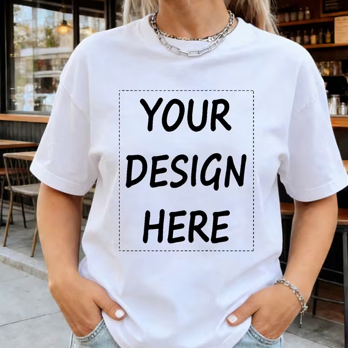 TEMU Customizable Photo Logo Print Round Neck Spring Summer Women's T-shirt, Personalized Photo Skin-friendly Breathable Comfortable Meaningful