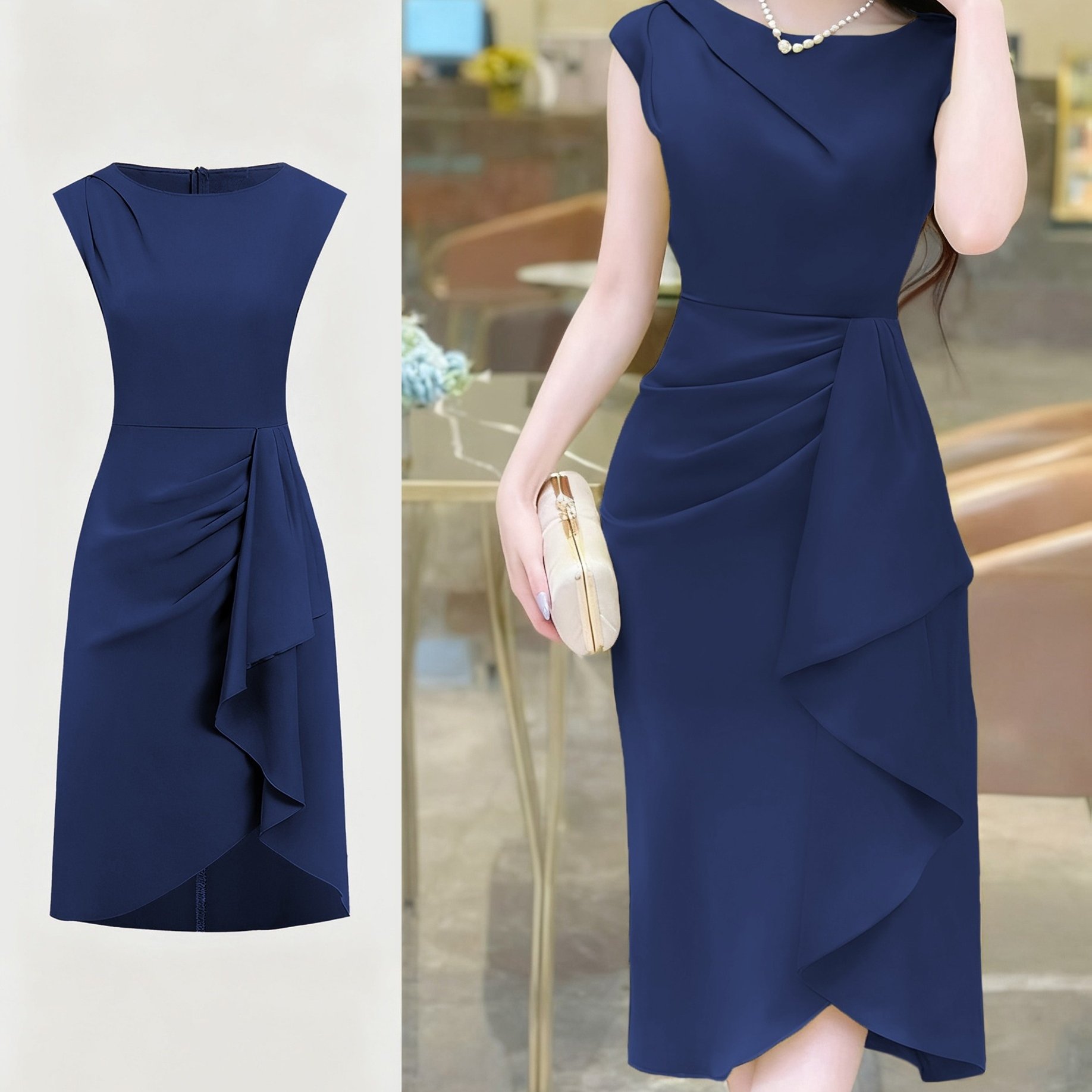 TEMU Spring-summer Pleated Asymmetrical Elegant Design Women's Dress Gown