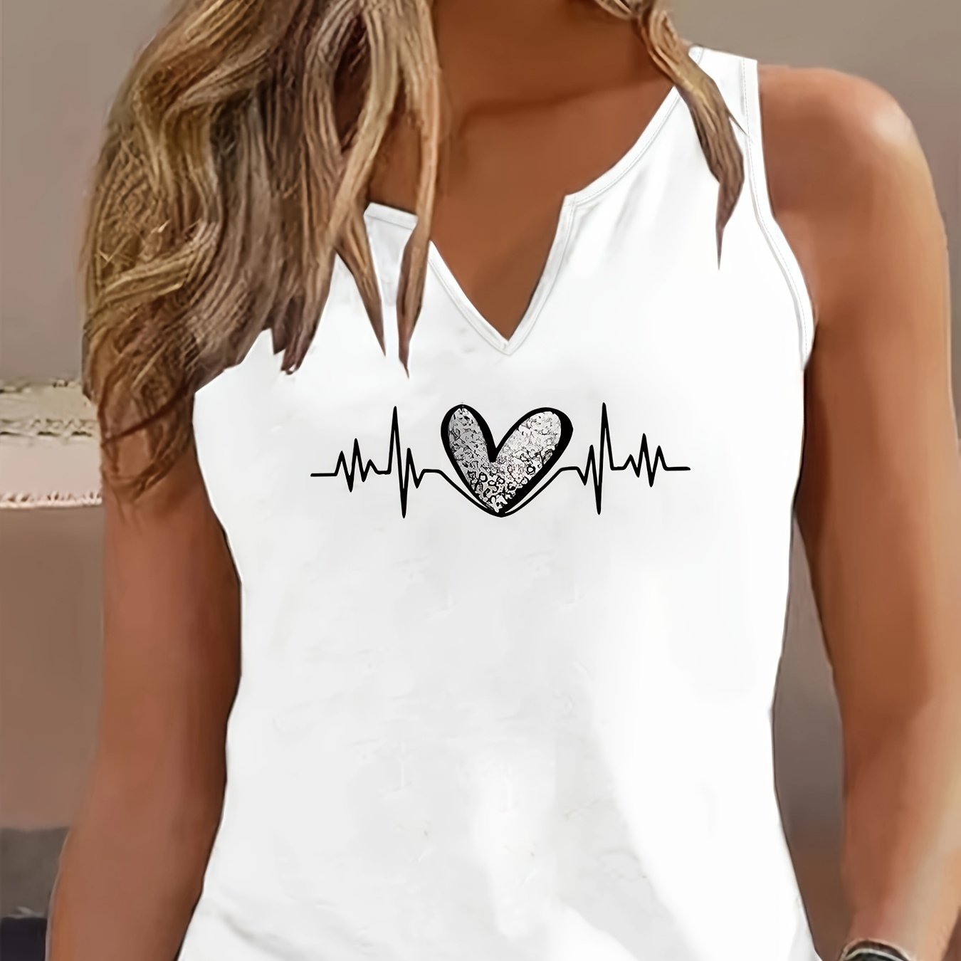 E-shop Letter-Print Tanktop, Ärmelloses V-Ausschnitt Oberteil für Sommer & Frühling, Damenbekleidung