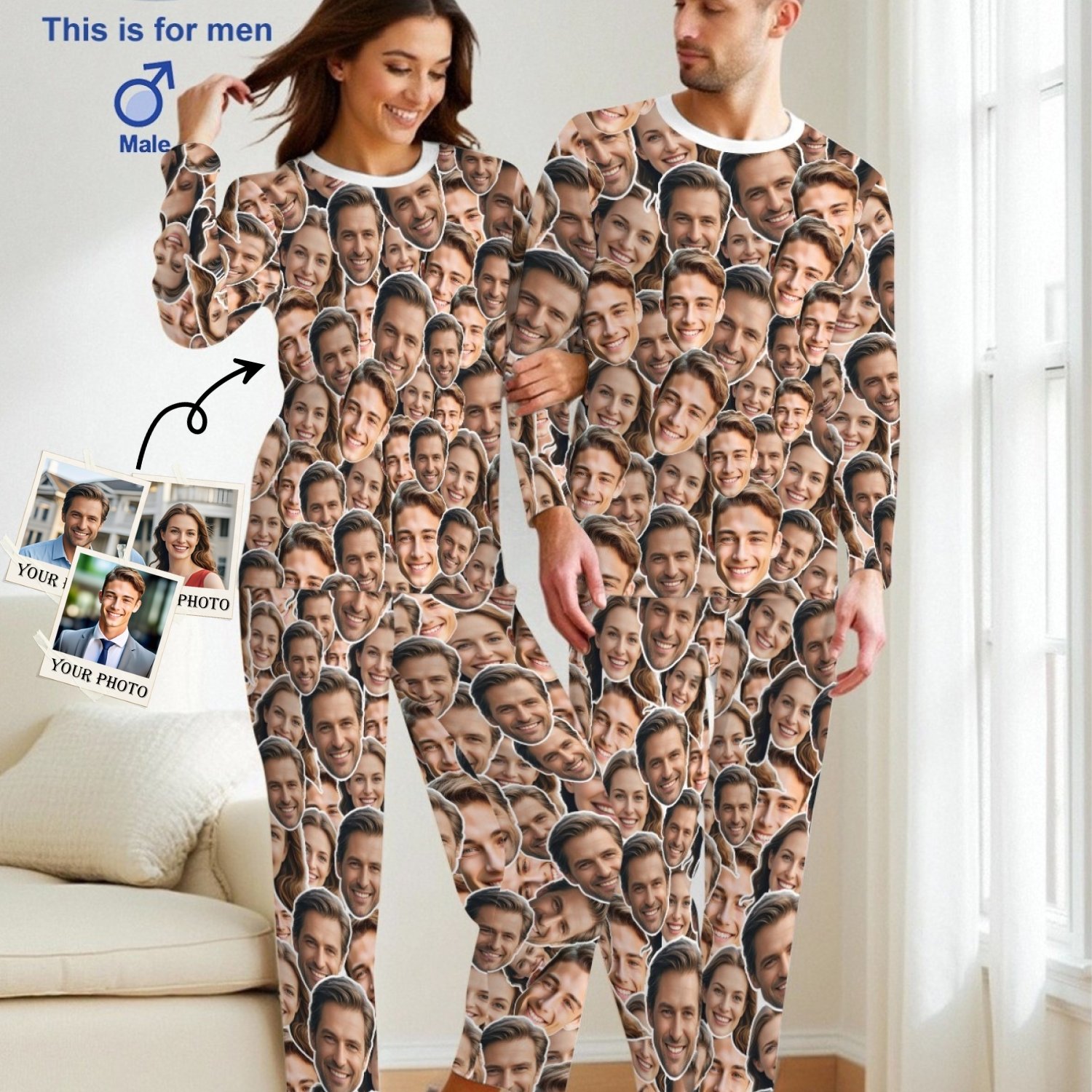 TEMU Custom Portrait Print Couple Outfit, Men's Or Women's 1pc Top And 1pc Pants, Soft Breathable Round Neck Long Sleeve T-shirt And Elastic Waist