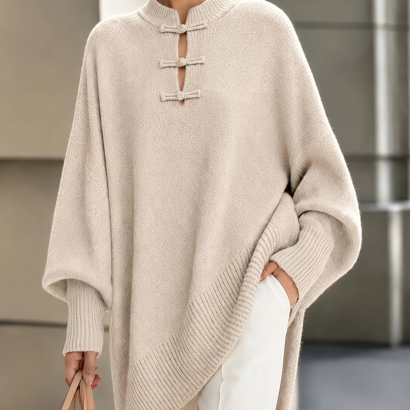 TEMU Plus Size, Middle Eastern Chinese- Casual Loose-'s Pullover Sweater With Round Neck And , Solid Color, Sexy And Slim-fitting. The Fabric Is Soft